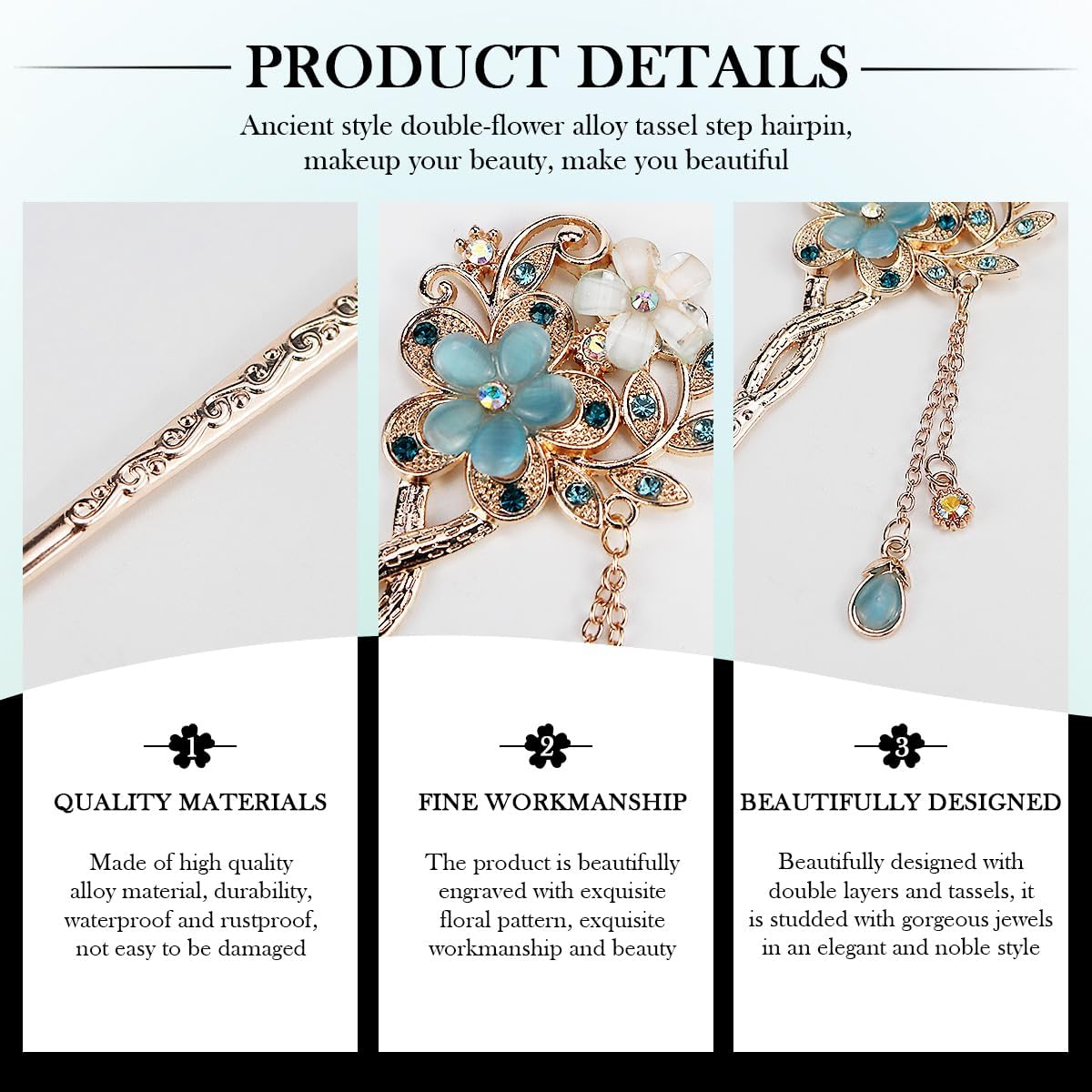 FERCAISH Pack of 2 Metal Opal Flower Hair Sticks, Vintage Hair Stick, Chinese Hair Pins, Elegant Hair Stick, Suitable for Prom, Party, Daily Life (Blue, Green)