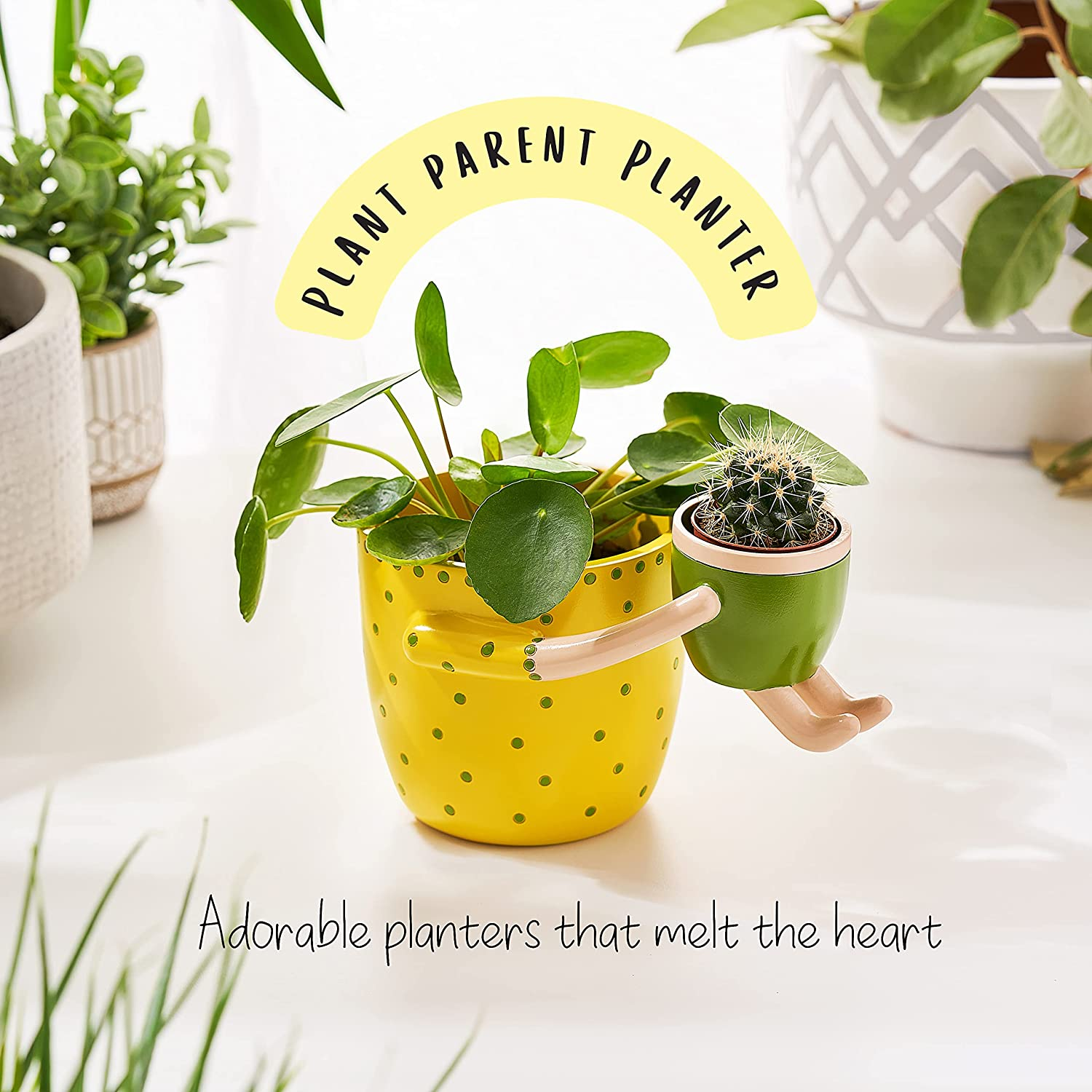 VIRTUNE Adorable Indoor Plant Pots. 5" Flower Pot & 2" Small Succulent Pot with Drainage. Indoor Planters, Small Plant Pots Indoor, Cute Pots for Indoor Plants, Succulent Planter (Light Yellow) image number 3