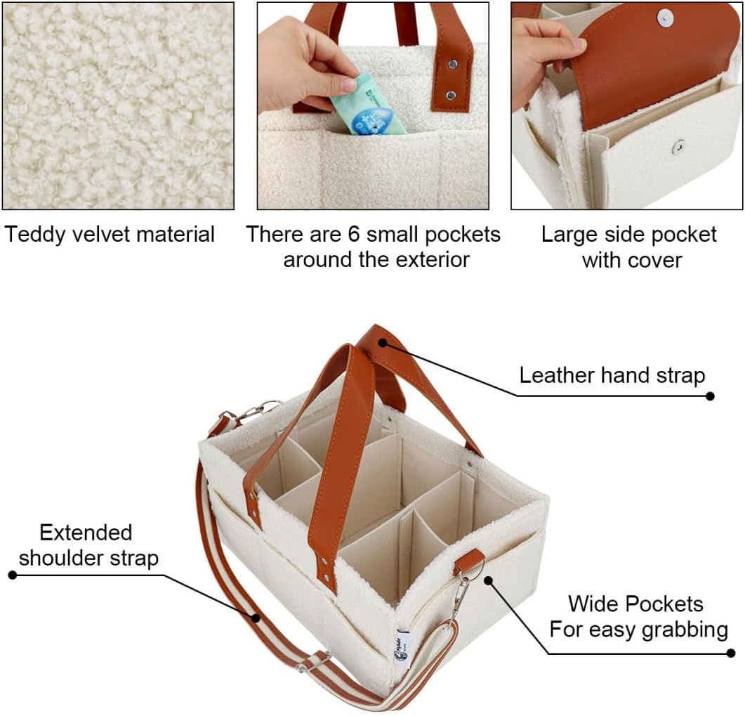 Teddy Diaper Caddy Bag for All Newborn Essentials Must Haves - Baby Registry, Wipes, Nursery Storage Bin, Car Organizer Also with a Readymade Gift Box.