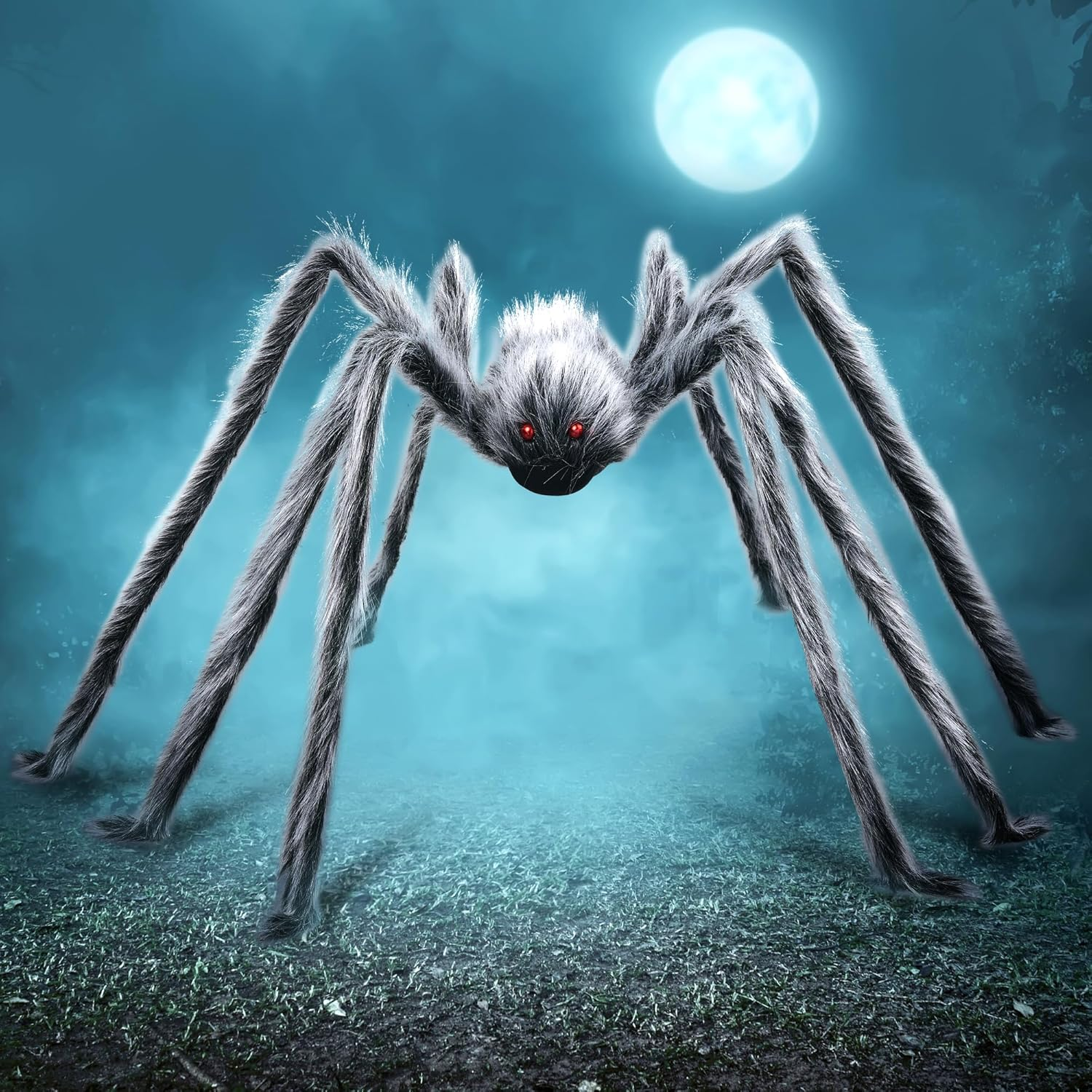 JOYIN Halloween Outdoor Decorations Giant Spider, Scary Large Spider Props for Yard Lawn Halloween outside Decor and Indoor Party Decor, Gray (Standing Height Is 15 Inches)