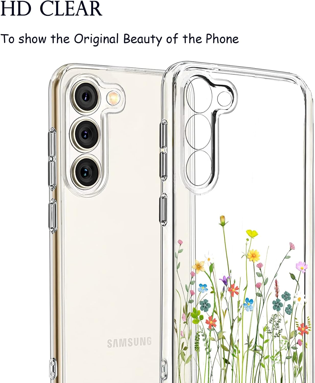 Unov Case Compatible with Galaxy S23 Case Clear with Design Soft TPU Shock Absorption Slim Embossed Pattern Protective 6.1 Inch (Flower Bouquet) - Rainbow Dinosaur image number 3