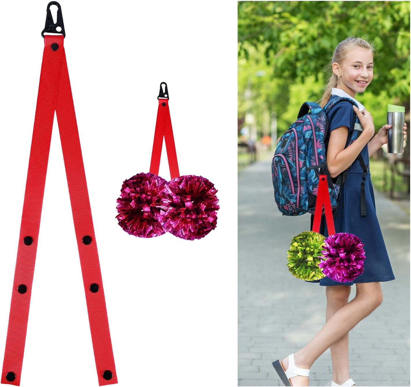 Gosknor Cheer Bow Holder, 19 Inch Cheerleader Pom Pom Holder Red Pom Holder for Cheerleading Pom Poms Cheerleading Accessories (Without Poms) image number 1