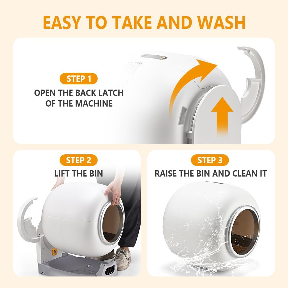 Taily Auto Self Cleaning Cat Litter Box, Automatic Self-Cleaning Cat Litter Box with Wifi App Control/Odor-Removal/Safety Protection, Extra Large Smart Litter Box for Multiple Cats, 65L White image number 4