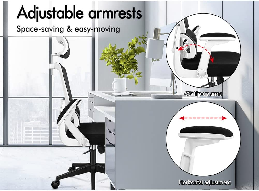 ALFORDSON Mesh Office Chair Swivel Computer Chair with Tilt & Height Adjustment, Ergonomic Executive Office Chair with Built-In Lumbar Support & Tall Backrest, Mesh Fabric Racing Chair (White) - Maxon Dark Grey image number 5