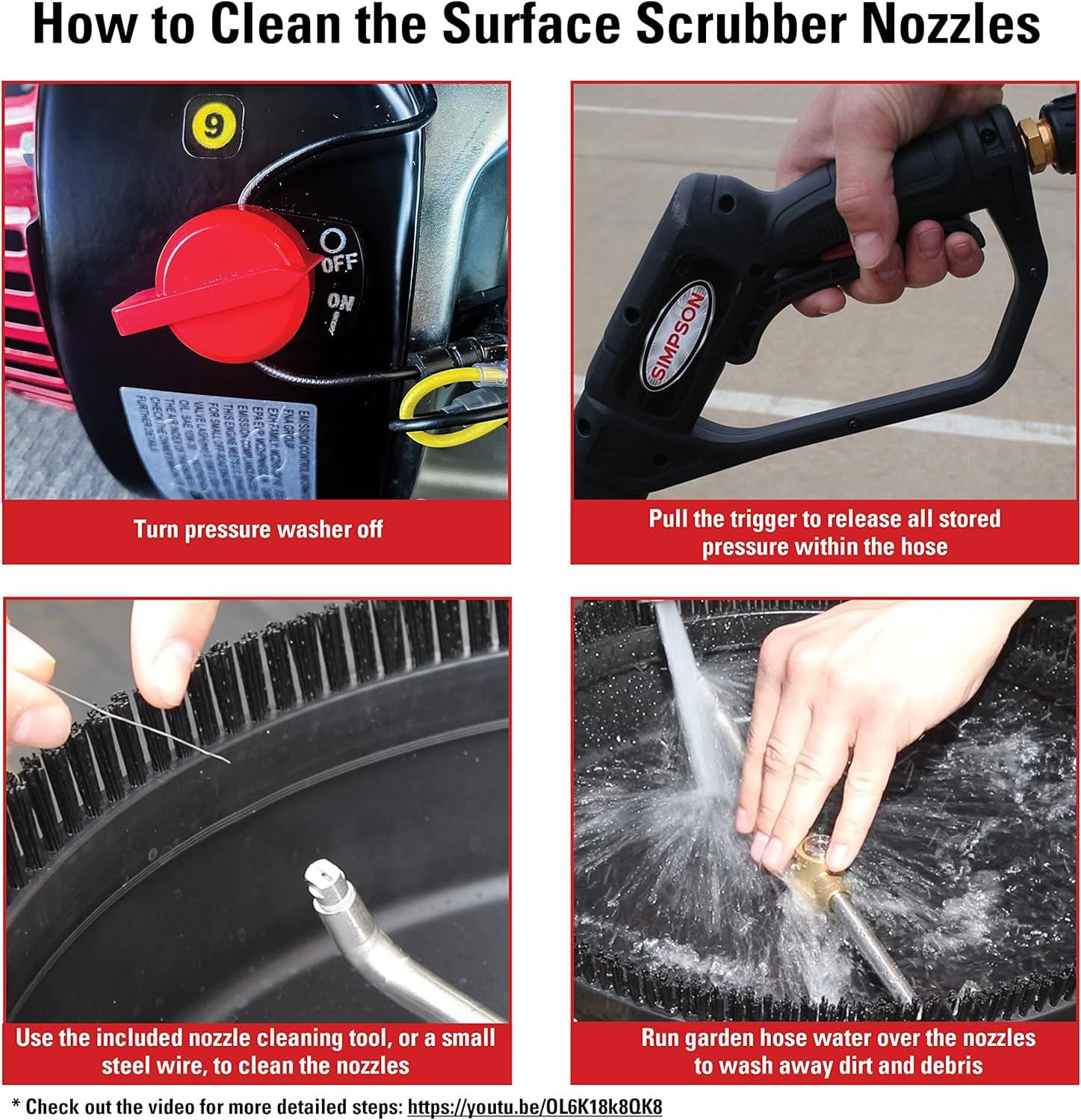 Simpson Cleaning 80165 Universal Scrubber, Rated 15" Steel Pressure Washer Surface Cleaner for Cold Water Machines, 1/4" Quick Connection, Recommended Min 3000 Max of 3700 PSI, Black image number 3