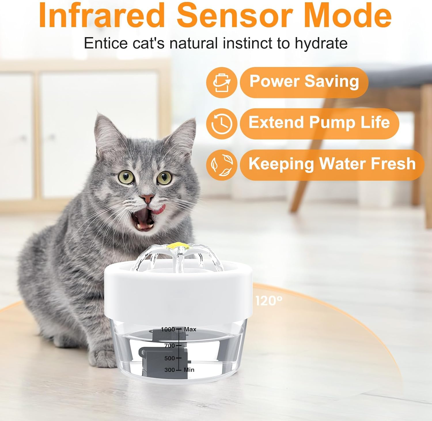 Cat Water Fountain, Battery Operated Water Fountains for Cats Indoor Pet Drinking Fountain image number 3