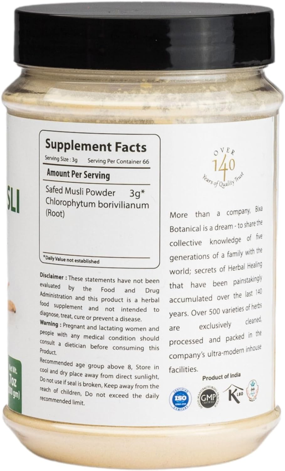 Safed Musli Powder - 200G (7 Oz) (Chlorophytum Borivillianum) | Best Herb for Vitality Improve Physical Strength | Muscle Builder Herbal Supplement image number 4