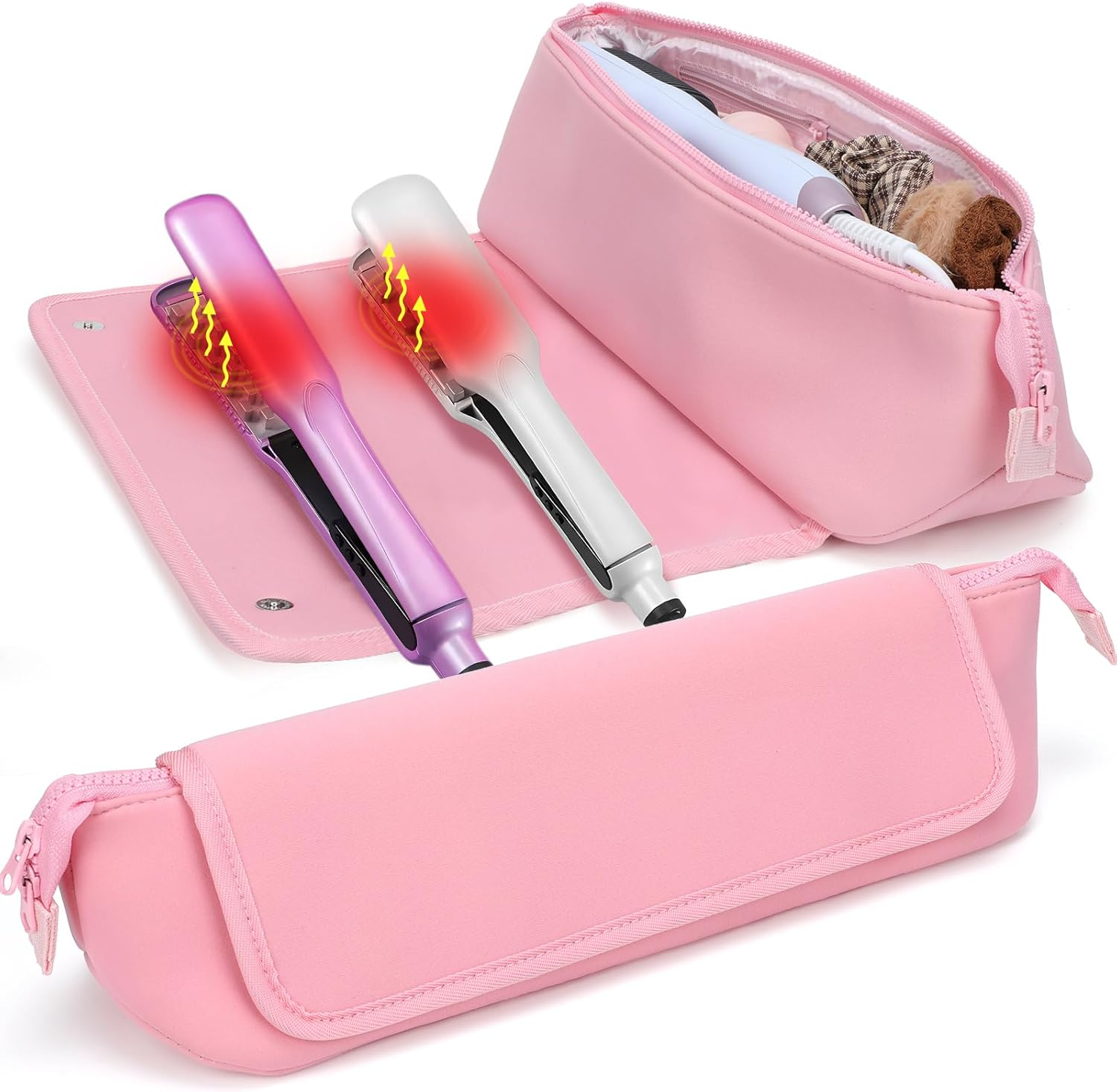 BAQRAXIA Heat Protection Case, Heat Resistant Bag for Straighteners, Hair Tools Travel Bag, Pink, Pink, Heat Resistant Straightener Bag