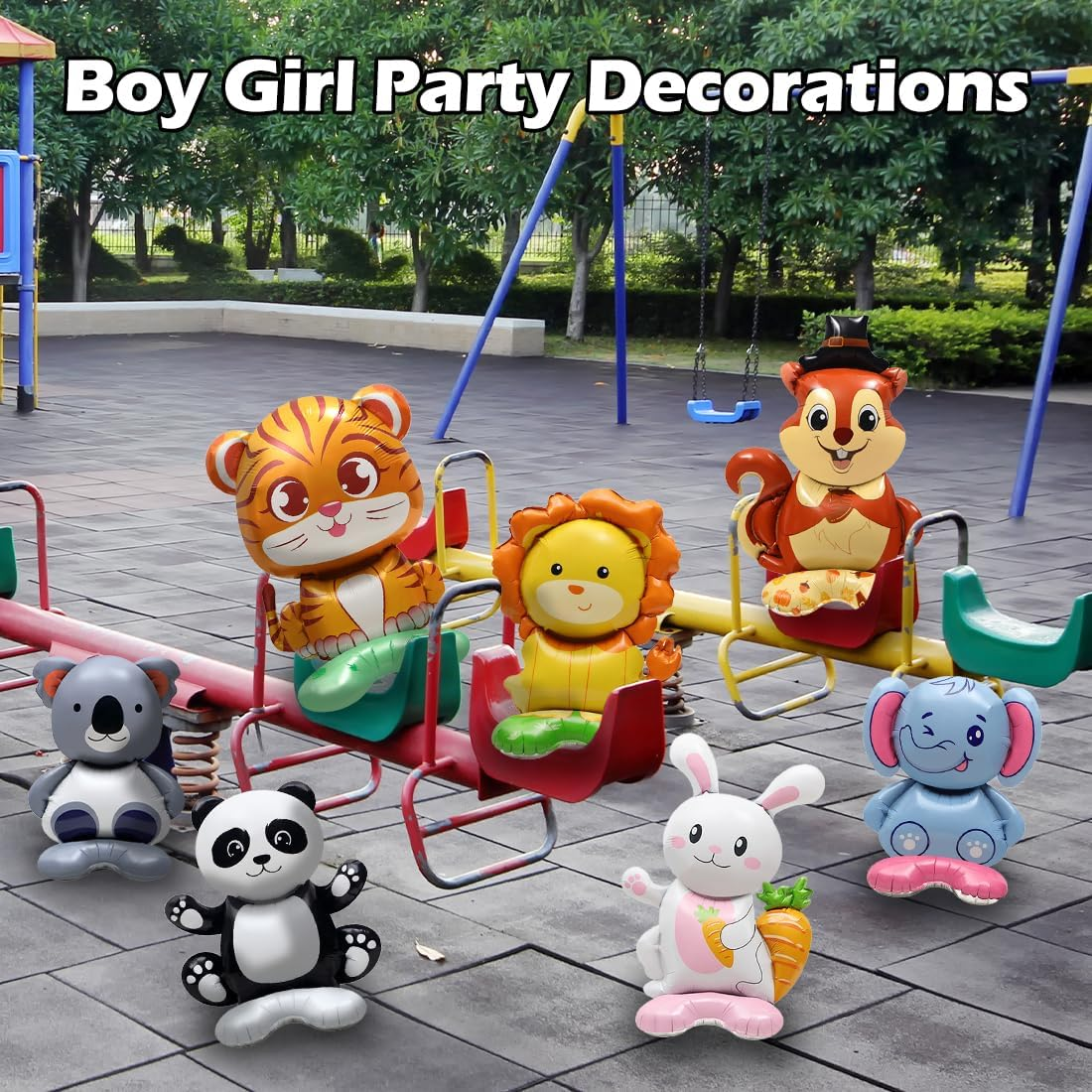 LZYMSZ Woodland Animal Balloons, 13Pcs Giant Jungle Safari Balloon Zoo Theme Foil Balloons, Cute Rabbit Bear Fox Elephant Monkey Lion Panda Standing Party Decorations for Boy Girl Birthday Baby Shower image number 5