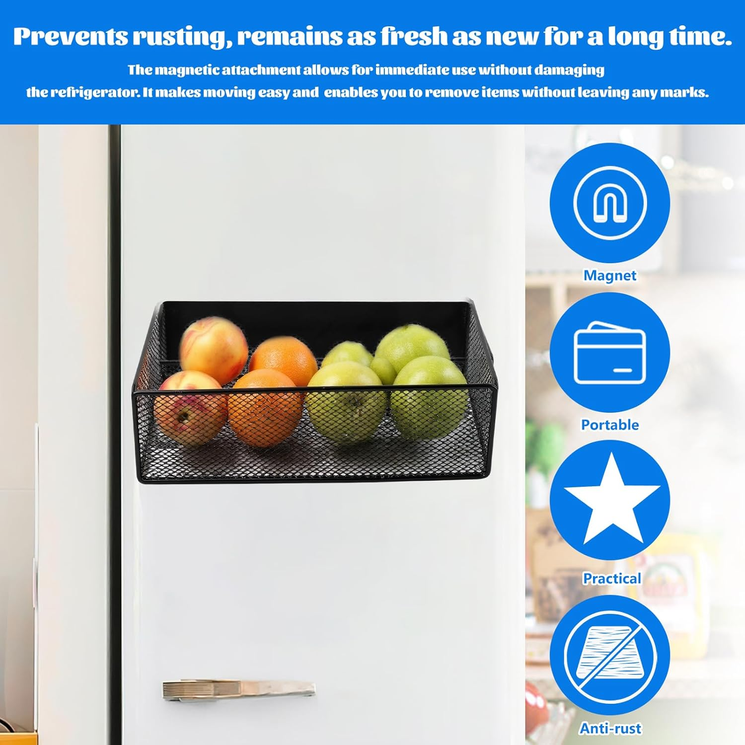 Spice Rack, No Drilling, Magnetic, Standing, Space-Saving, Fridge Spice Organiser, Fridge Magnetic Shelf, Kitchen Organiser Kitchen Shelf for Spices Bottle, Load Capacity 7.5 Kg, Black, 16 X 12 X 8 Cm image number 5