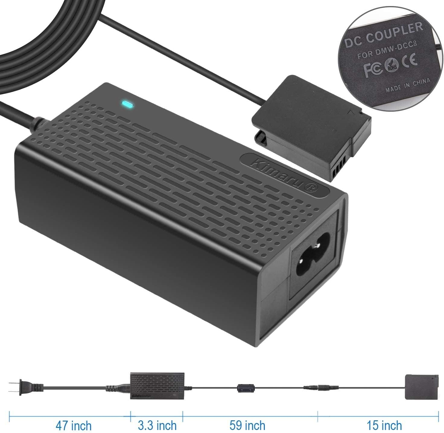 Kimaru DMW-DCC8 DC Coupler DMW-AC10 DMW-AC8 AC Power Adapter DMW-BLC12 Dummy Battery Kit for Panasonic Lumix DMC-GH2 G5 G6 G7 G80 G81 G85 G5X GX8 FZ300 FZ1000 FZ2500 DC-G90 G95 G99 Cameras. image number 3