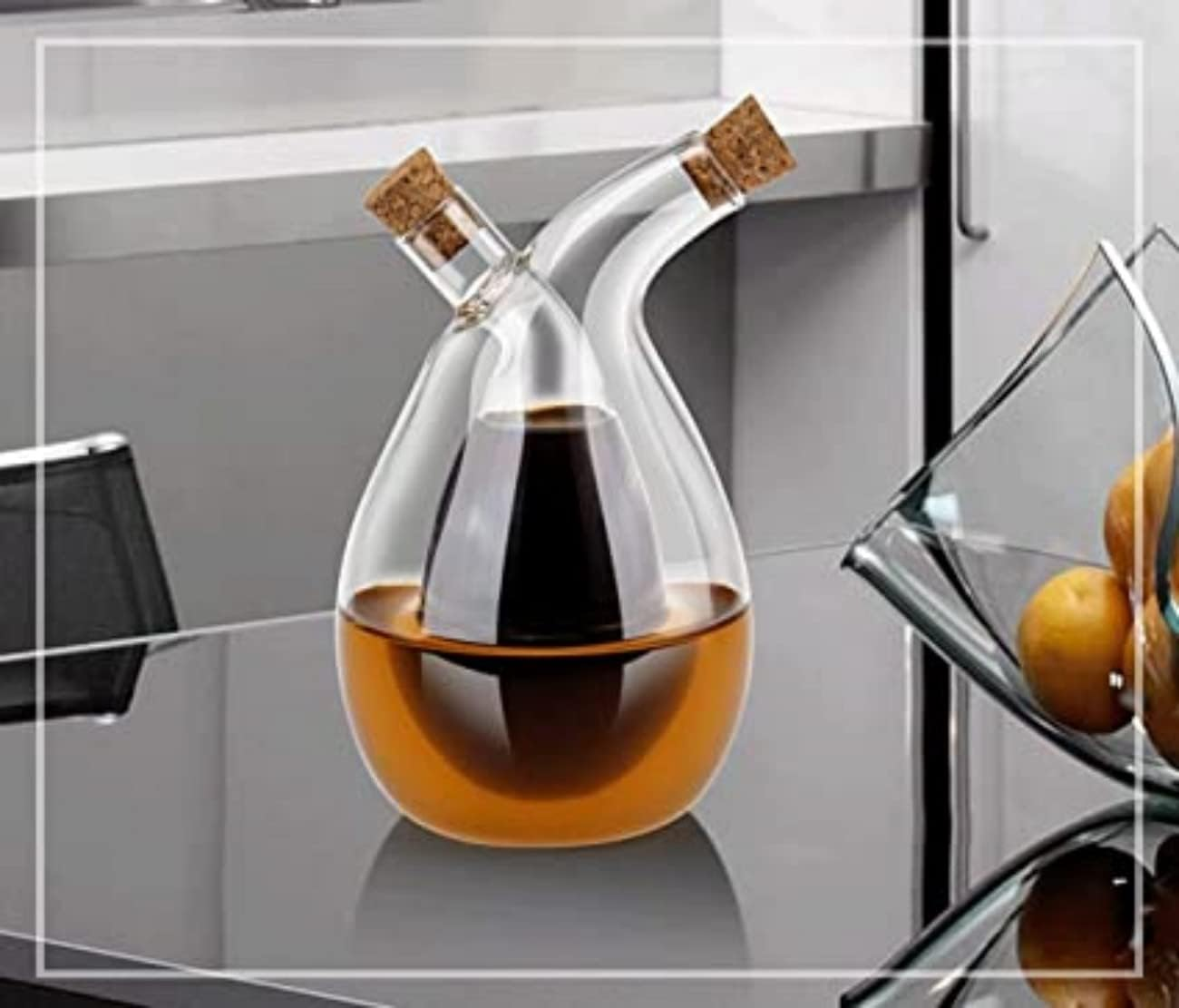 DDMMQS Olive Oil and Vinegar Dispenser Bottle for Kitchen 2 in 1 Glass Oil and Vinegar Dispenser, Double Glass Oil Dispenser Container for Kitchen Cooking