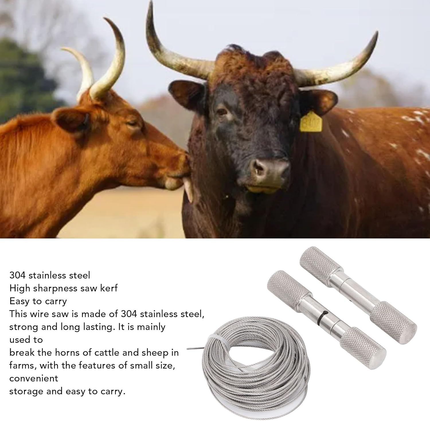 Fdit Horn String Saw, Stainless Steel Hand Pocket Rope Saw, 49.21Ft for Cow Sheep Emergency, Crafted with Handles and Storage Box