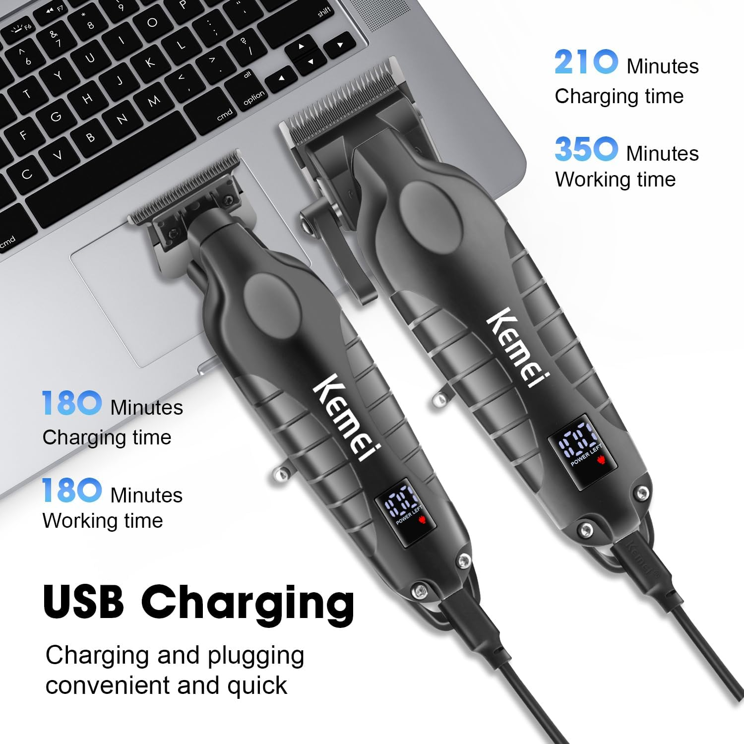 KEMEI Professional Hair Trimmer and Trimmer Set, Electric Hair Trimmer for Men, Cordless Barber Clippers Trimmer, Zero Gap T-Blade Hair Trimmer, Wireless Rechargeable image number 1