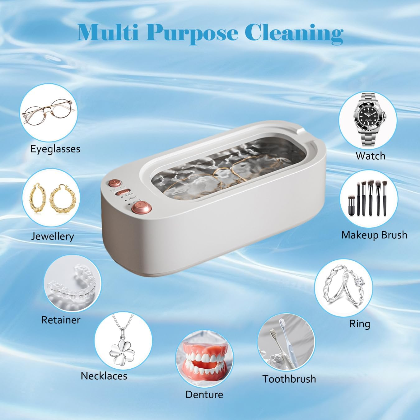 Fenikle Ultrasonic Cleaner, Portable Travel Ultrasonic Jewellery Cleaner with 3 Mode, Rechargeable 45Khz Makeup Brush Cleaner for Ring, Watch, Retainer Cleaner, Professional Glasses Cleaner. image number 2