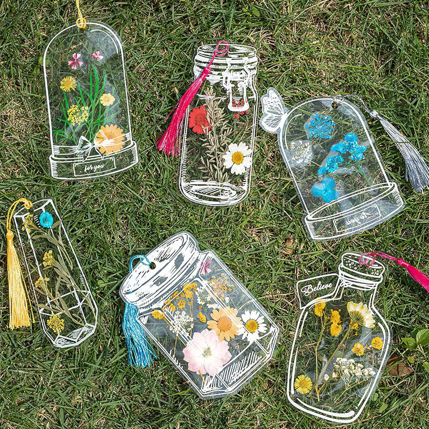 DIY Transparent Dried Pressed Flower Bookmarks,60Pcs Thousand Flower Bookmark,Clear Floral Page Marker Book-Mark,Handmade Clear Dried Flower Bookmarks,Transparent Book-Marks for Dried Flowers image number 5