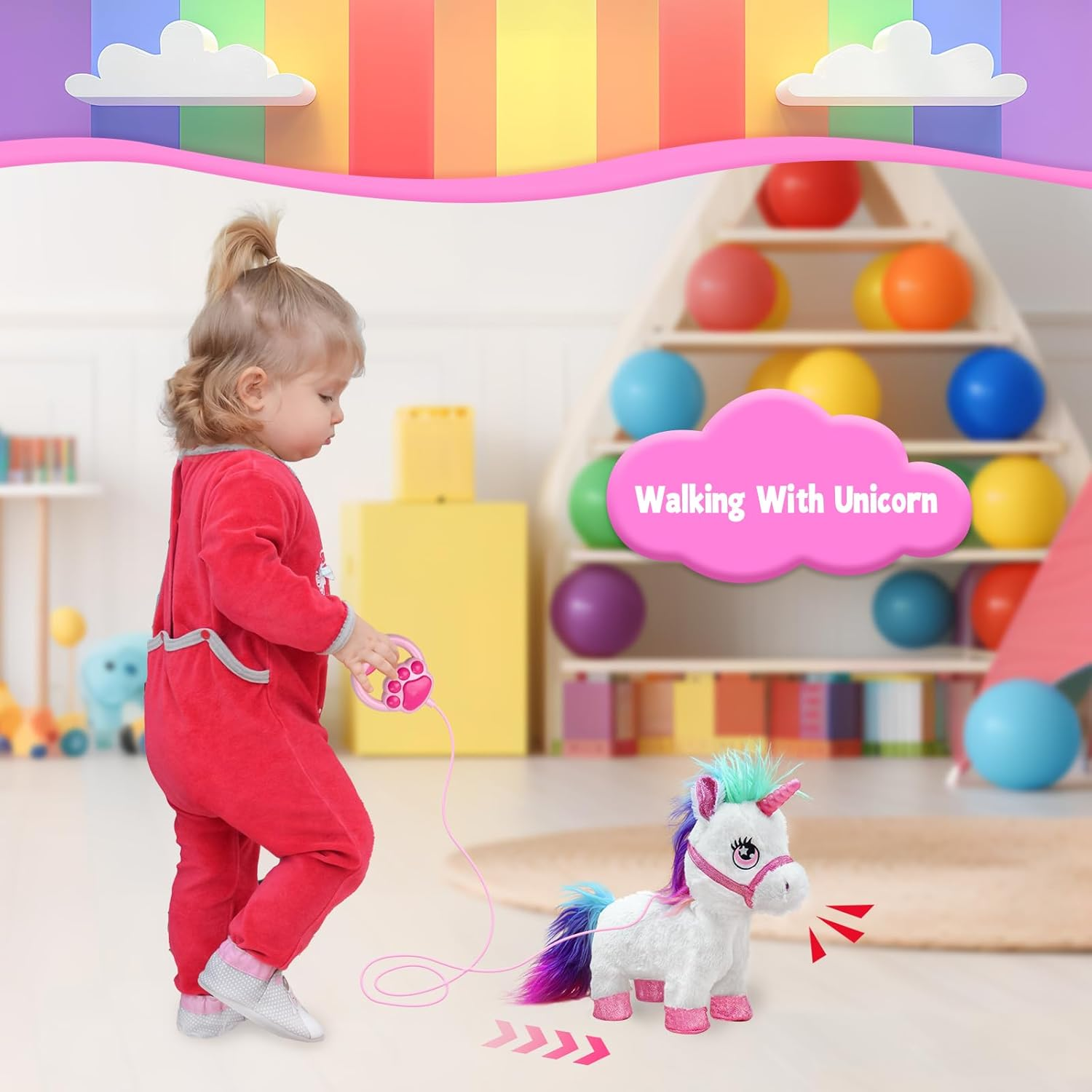 YH YUHUNG Interactive Walking Unicorn Toy, Light-Up Horn, Sound Effects, 22 Cm Height, with Detachable Leash image number 4