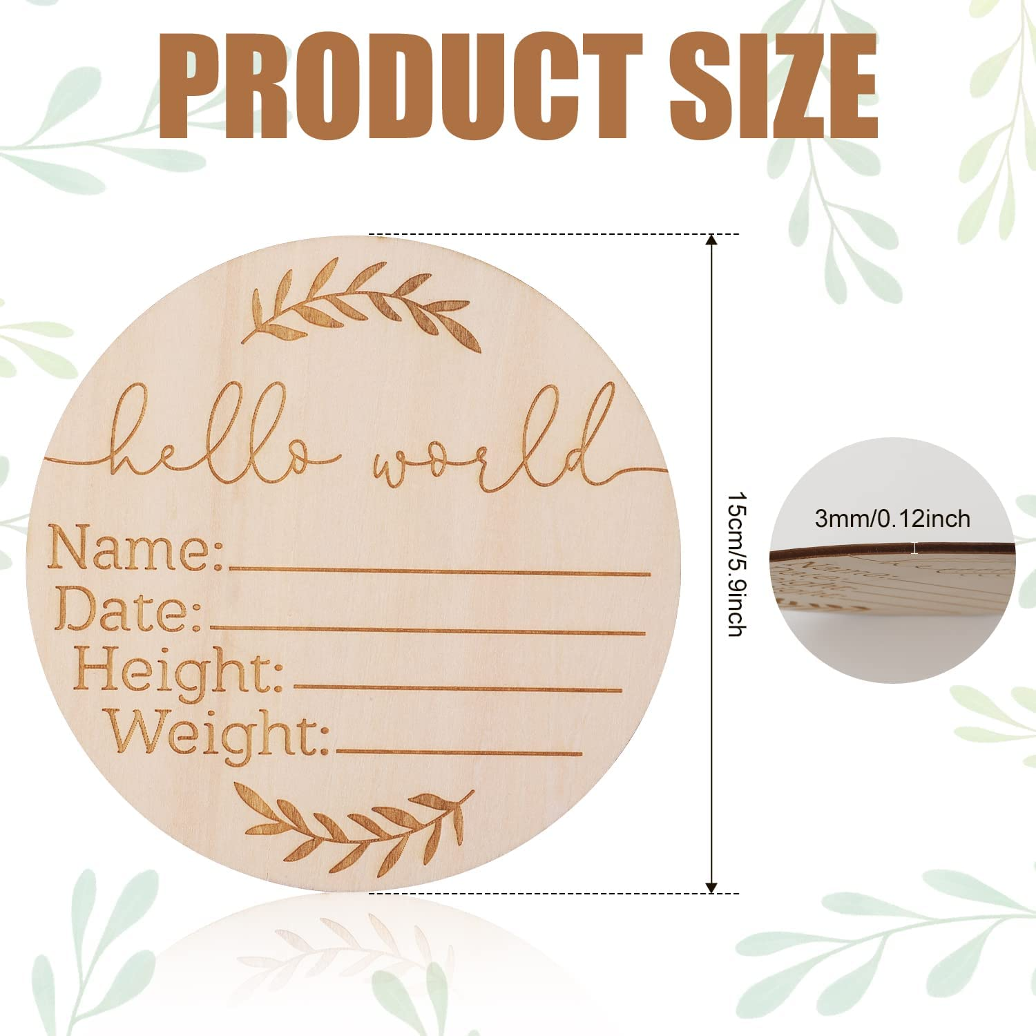 AIEX Wooden Baby Announcement Hello World Plaque, 5.9 Inch round Birth Sign, Baby Name Newborn Welcome for Hospital Photo Prop, Baby Shower Nursery Gift image number 1