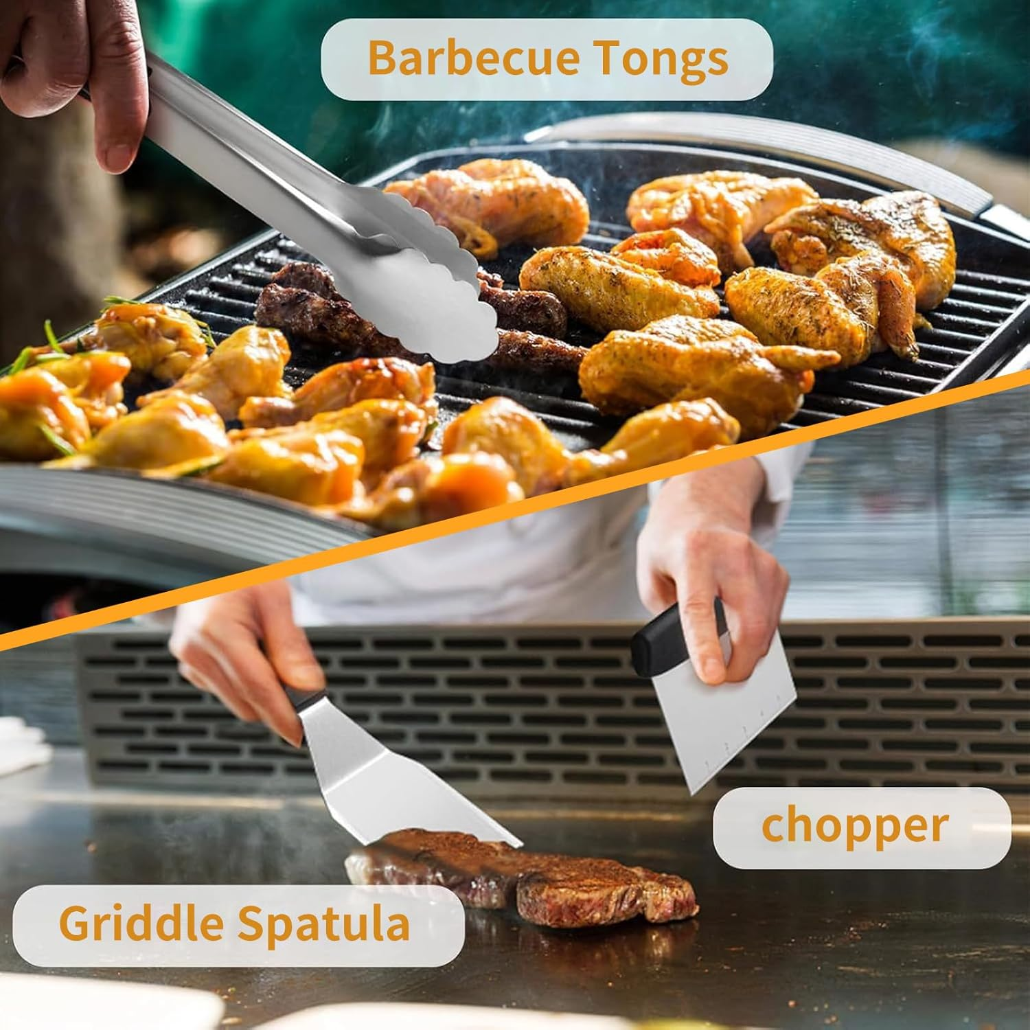 45 Pcs BBQ Kit, BBQ Utensils, Smoker Accessories, Stainless Steel BBQ Tools Set with 2 Basting Cover, Griddle Spatulas, Flat Top, Scraper, Meat Press for Outdoor, Camping, Backyard, Camping image number 1