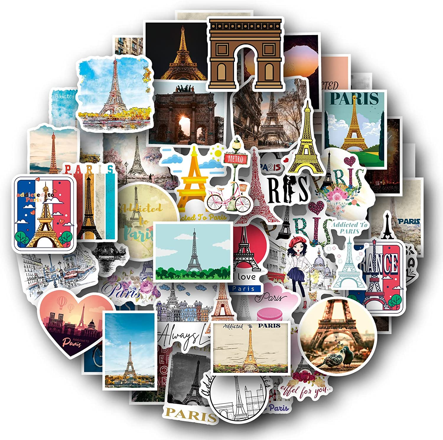 50 Packs Paris Stickers Water Bottles Laptop Phone Computer Guitar Skateboard Hydroflasks Addicted to Paris Vinyl Sticker Waterproof Aesthetic Trendy Decals for Kids Teens Girls Adults - Dragon image number 2