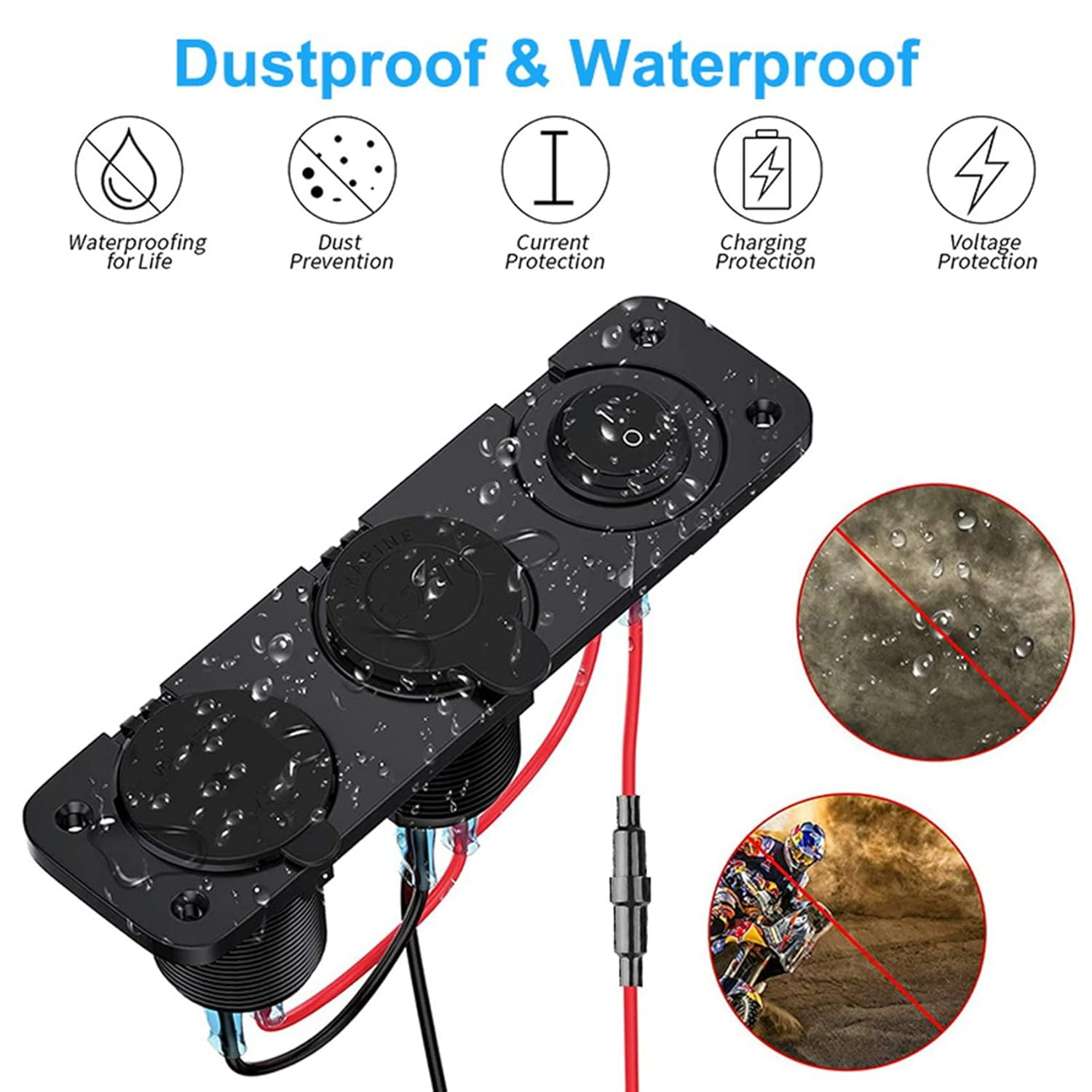 Lighter Socket 12V/24V with Rocker Toggle Switch PD&QC3.0 USB C Outlet with LED Voltmeter Waterproof for Car Boat A image number 5