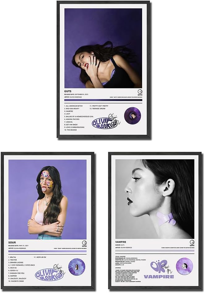 BATWHO Olivia a Set of 3 Canvas Posters - GUTS, SOUR, VAMPIRE Rodrigo Album Aesthetics - 16X24In Unframed Prints
