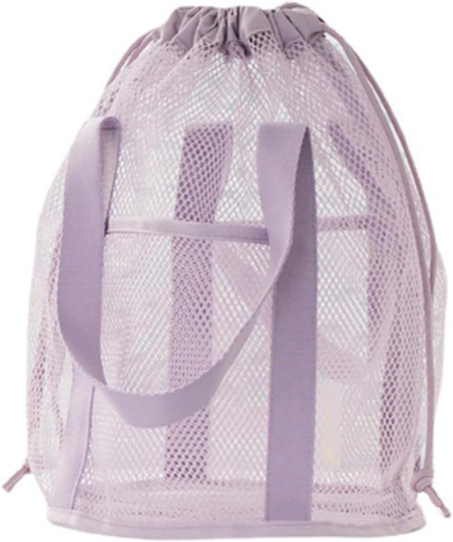Portable Mesh Shower Caddy with Drawstring Pockets - Hanging Toiletry Bag for College Dorms, Travel, Gym & Camping, Quick-Dry Bathroom Organizer for Beach, Swimming, Essential Shower Tote (Purple) image number 3