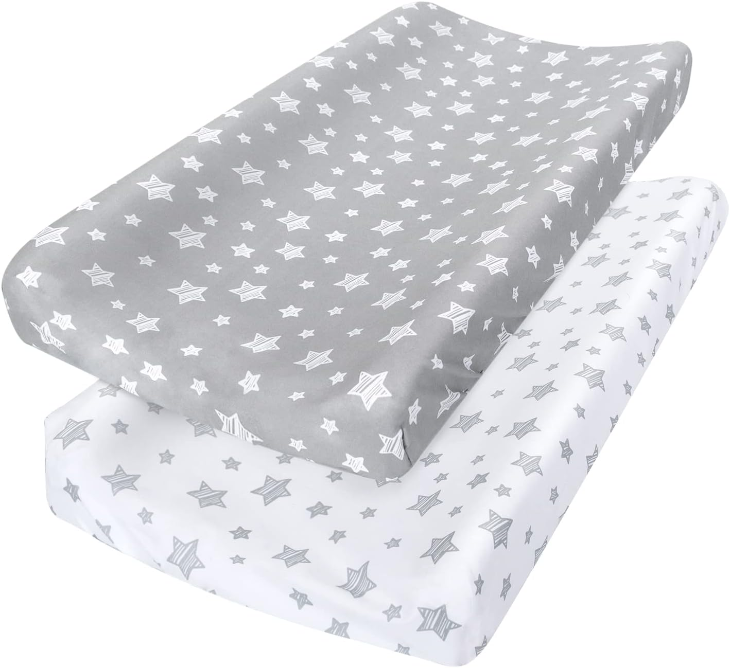 Changing Pad Cover for Boys Girls 2 Pack, Lovely Print Soft Unisex Diaper Change Table Sheets, Fit 32"/34''X16" Contoured Pad, Comfy Cozy 2-Pack Cradle Sheets, Grey & White