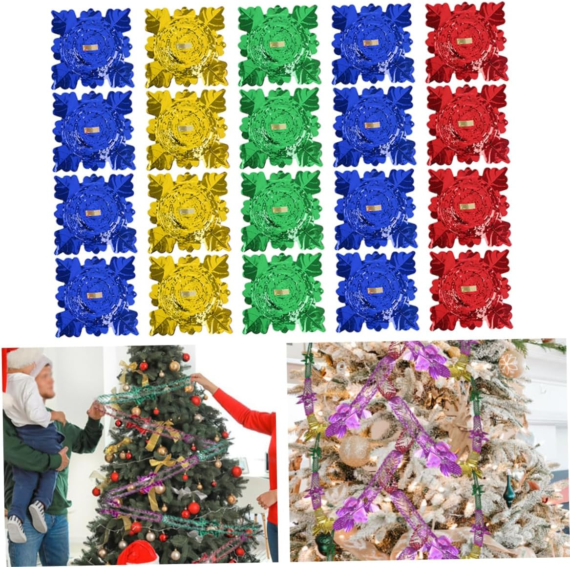 Christmas Foil Garland 20Pcs 300Cm/118.11Inch Hanging Decorative Foldable Christmas Garland Solid Color Garlands for Wedding Party Ceiling