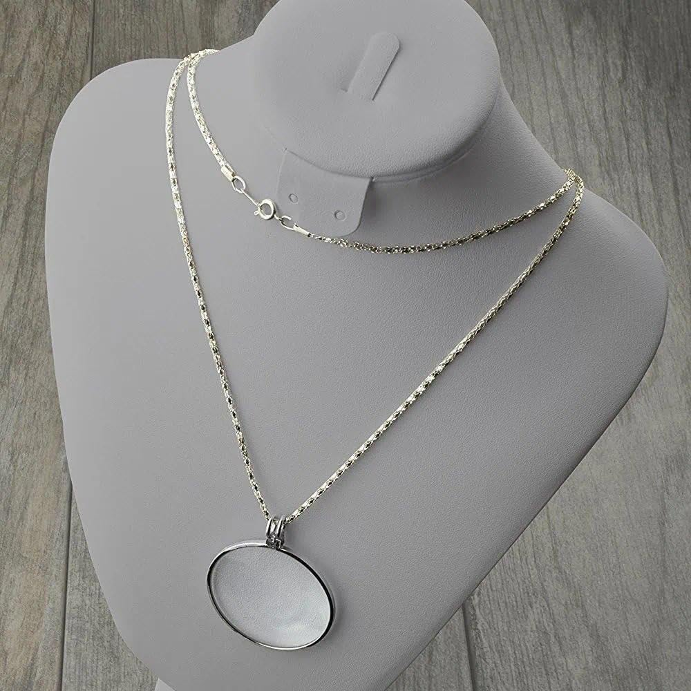 Magnifying Glass Pendant Necklace 5X Magnifier Wearable Magnifying Glass Jewelry for Reading, Monocle Glass Prop, Glass for Elderly & Hobbyists, Silver Alloy Necklace-Ermaoo image number 5