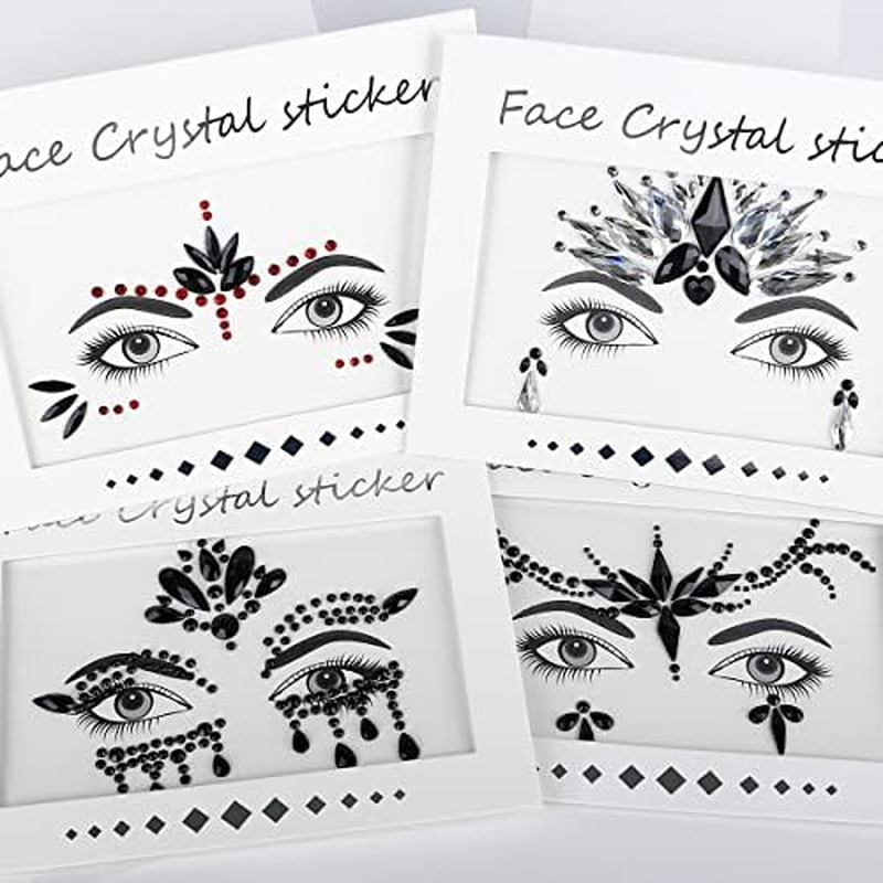 Bowitzki Halloween Face Jewels Festival Design Women Mermaid Face Gems Rhinestone Crystals Stickers Eyes Body Temporary Tattoos (4 Set B) - 4 Set A image number 7