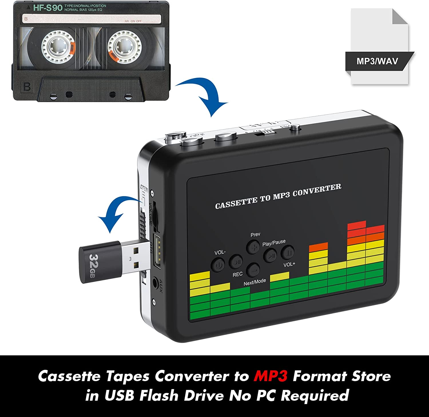 Cassette Player, Portable Walkman Stereo Tape to MP3 Converter, Audio Music Recorder to MP3 Digital File Converter with Earphones, No PC Required image number 1