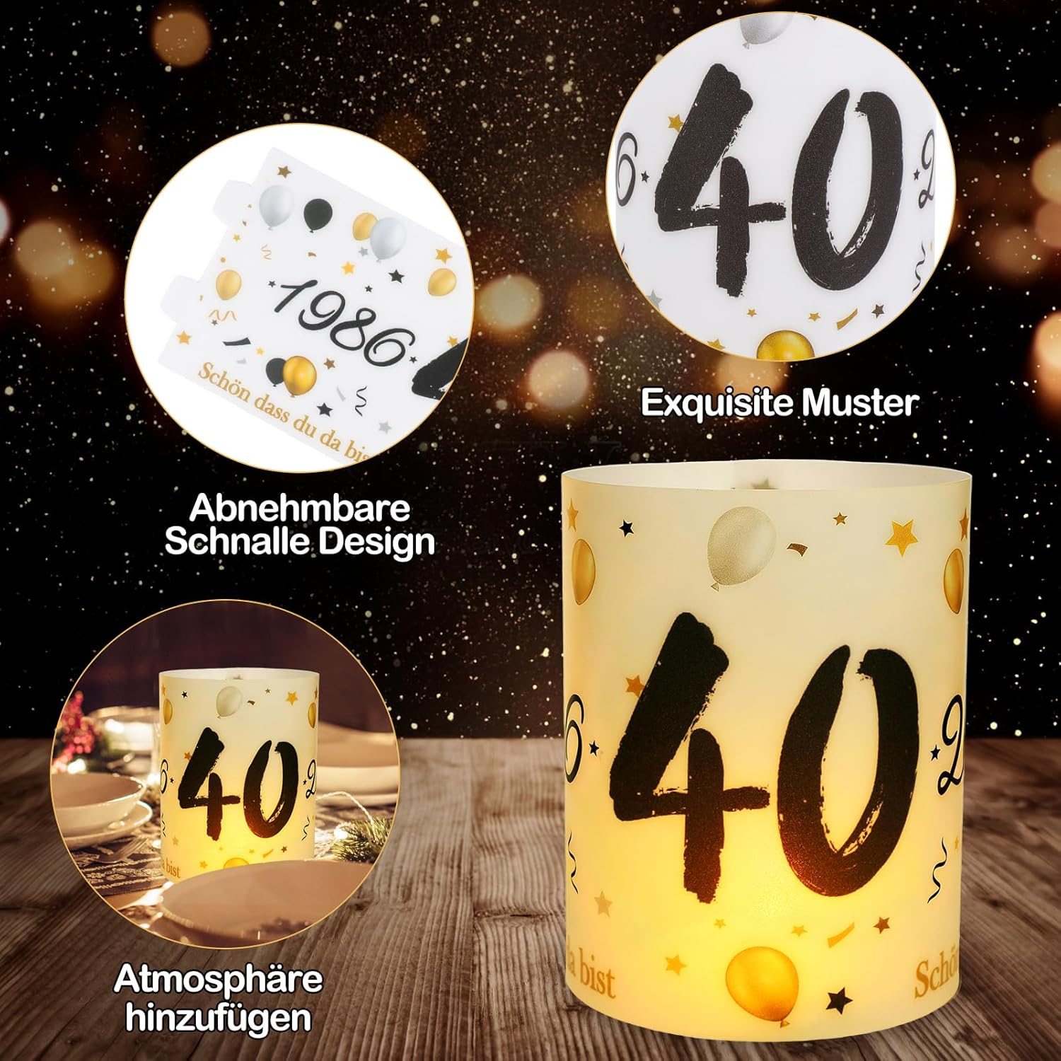 12 Lantern Table Decoration 40Th Birthday, Seutgjie 40Th Birthday Wedding Anniversary Decoration Man Woman 1986-2026 Black Gold for Tea Lights or Candles image number 3