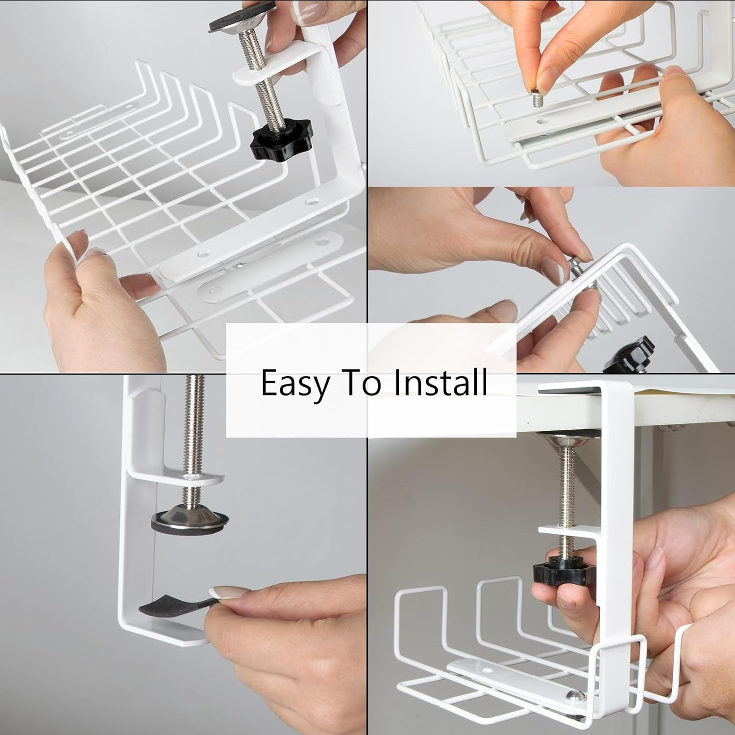 Cable Management Tray, Calife under Desk Wire Organizers, 15.7&rsquo;&rsquo; Detachable Cords Organizer without Drilling Hide Wires Power Strips Chargers for Office and Home (White) image number 2