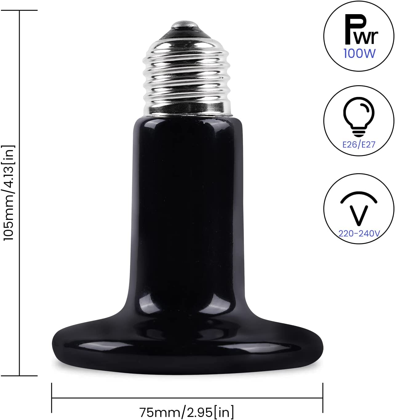 Bonlux 2 Pack Ceramic Heat Lamp,100W Ceramic Heat Emitter Bulb,E27 Reptile Heat Lamp Bulb,Infrared Ceramic Heat Emitter No Light Brooder Coop Pet Heater,For Pet Terrarium Aquarium Chicks Tortoise image number 2