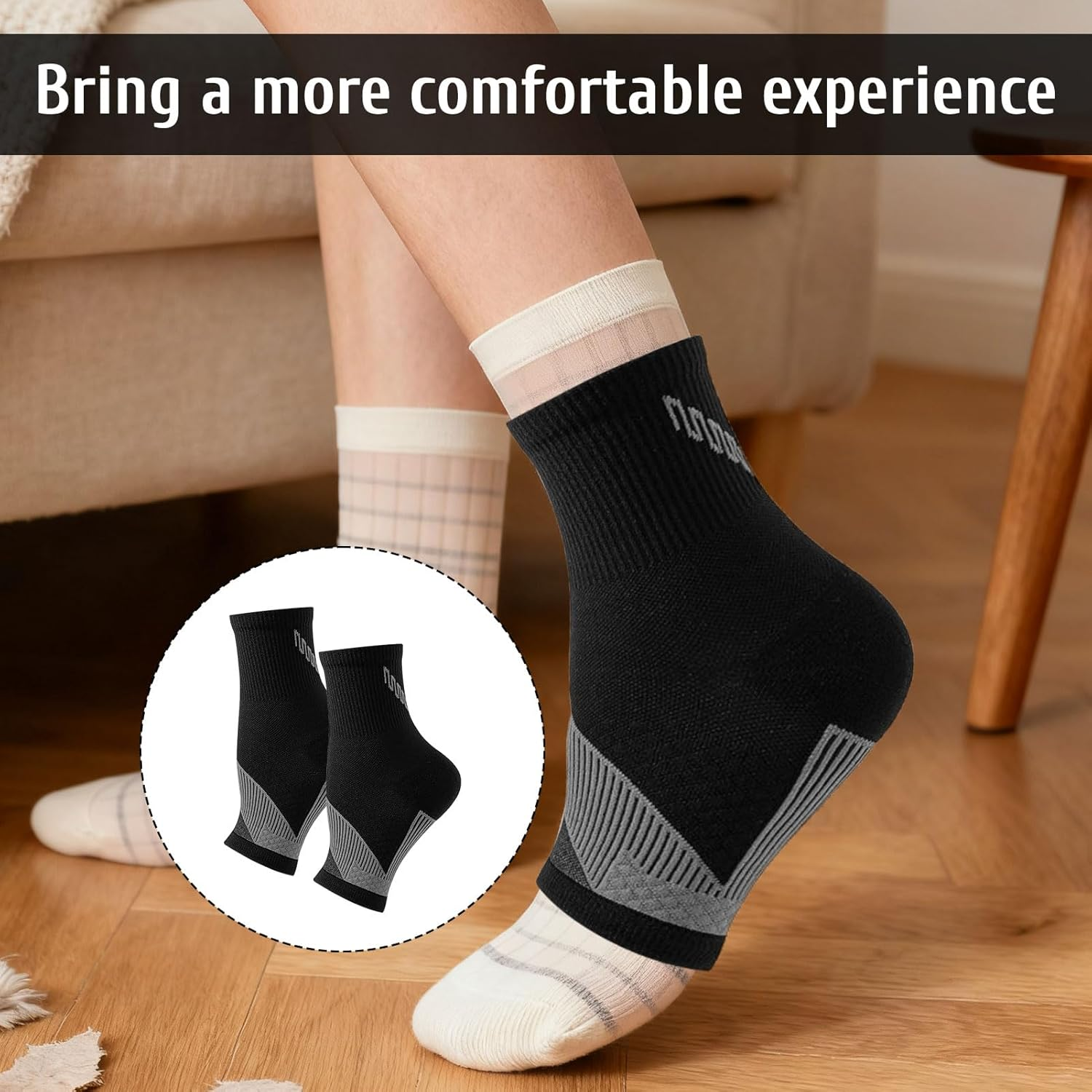 ​​Ankle Brace Support, 3 Pairs Plantar Fasciitis Socks, Ankle Support Brace, Ankle Compression Sleeve Socks for Women and Men, Eases Swelling Heel Spurs and Tendinitis, Increases Circulation (M)​ image number 4