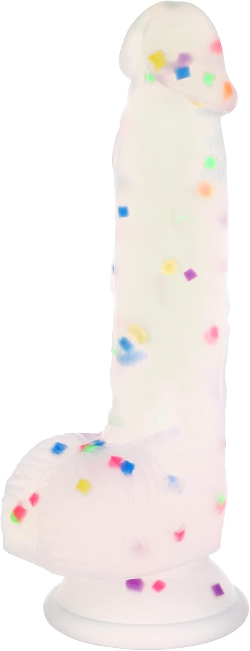 7.7 Inch Confetti Clear Silicone Dildo with Flared Suction Cup Base for Hands-Free Play, Flexible Dildo with Curved Shaft and Balls for Vaginal G-Spot and Prostate&hellip; image number 2