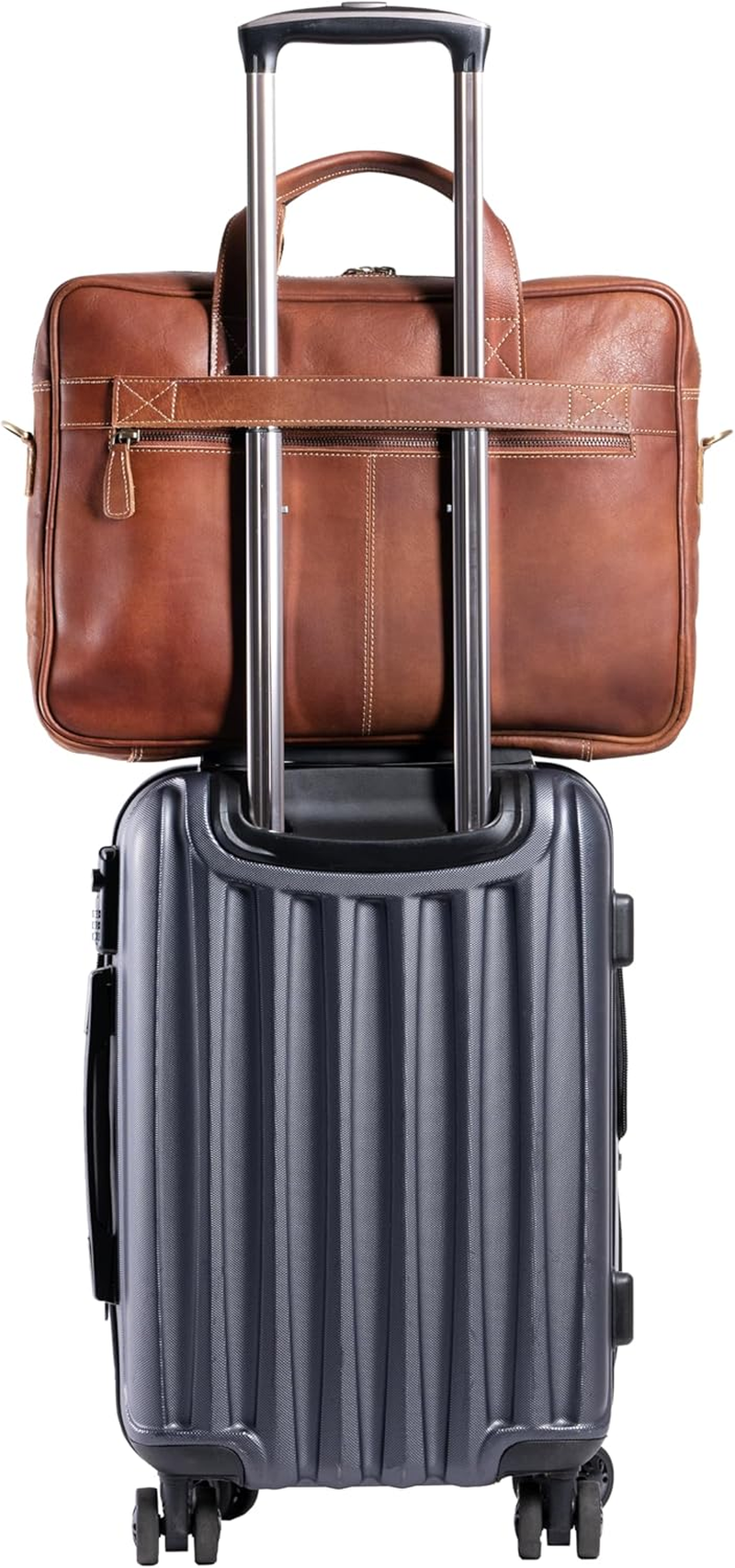 Komalc 16 Inch Leather Briefcases Laptop Messenger Bags for Men and Women Best Office Satchel Bag - Distressed Tan image number 5