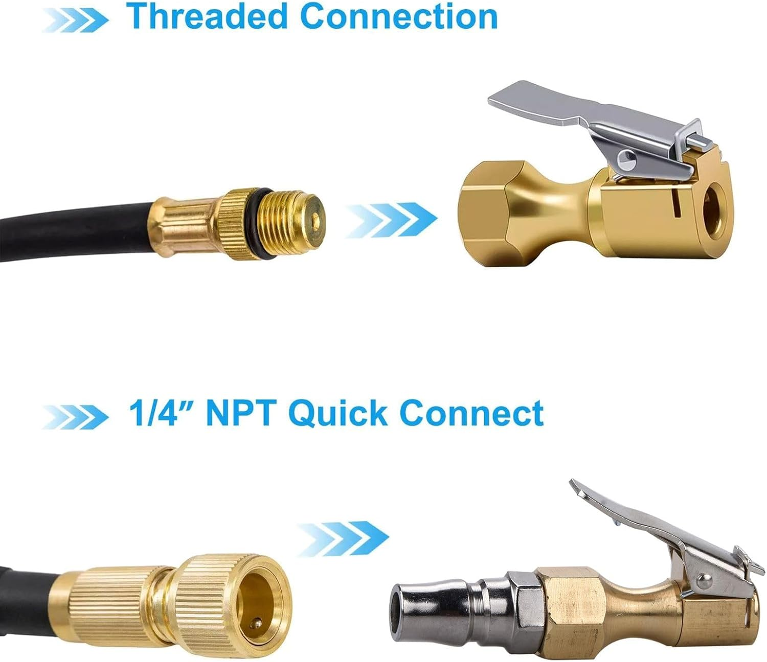 Deflateable Air Chuck Locking Presta Air Chuck for Bike Tires, 1/4" NPT Lock on Thread image number 3