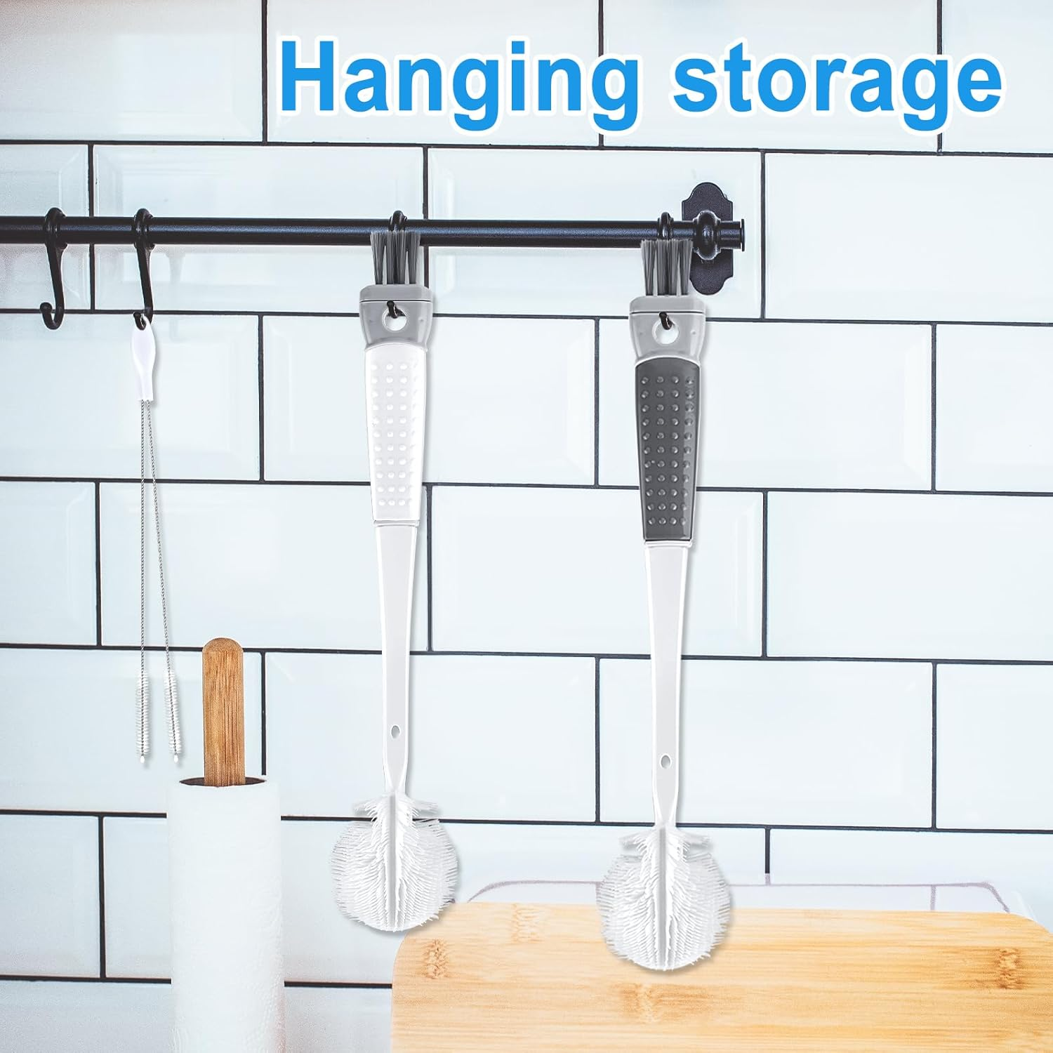 4-Pack Bottle Brush Set, Multifunctional 5-In-1 Bottle Cleaning Brush Water Bottle Cleaning Brush Baby Bottle Brush Nipple Brush Crevice Brush for Baby Bottles Cups Lid Opening image number 4