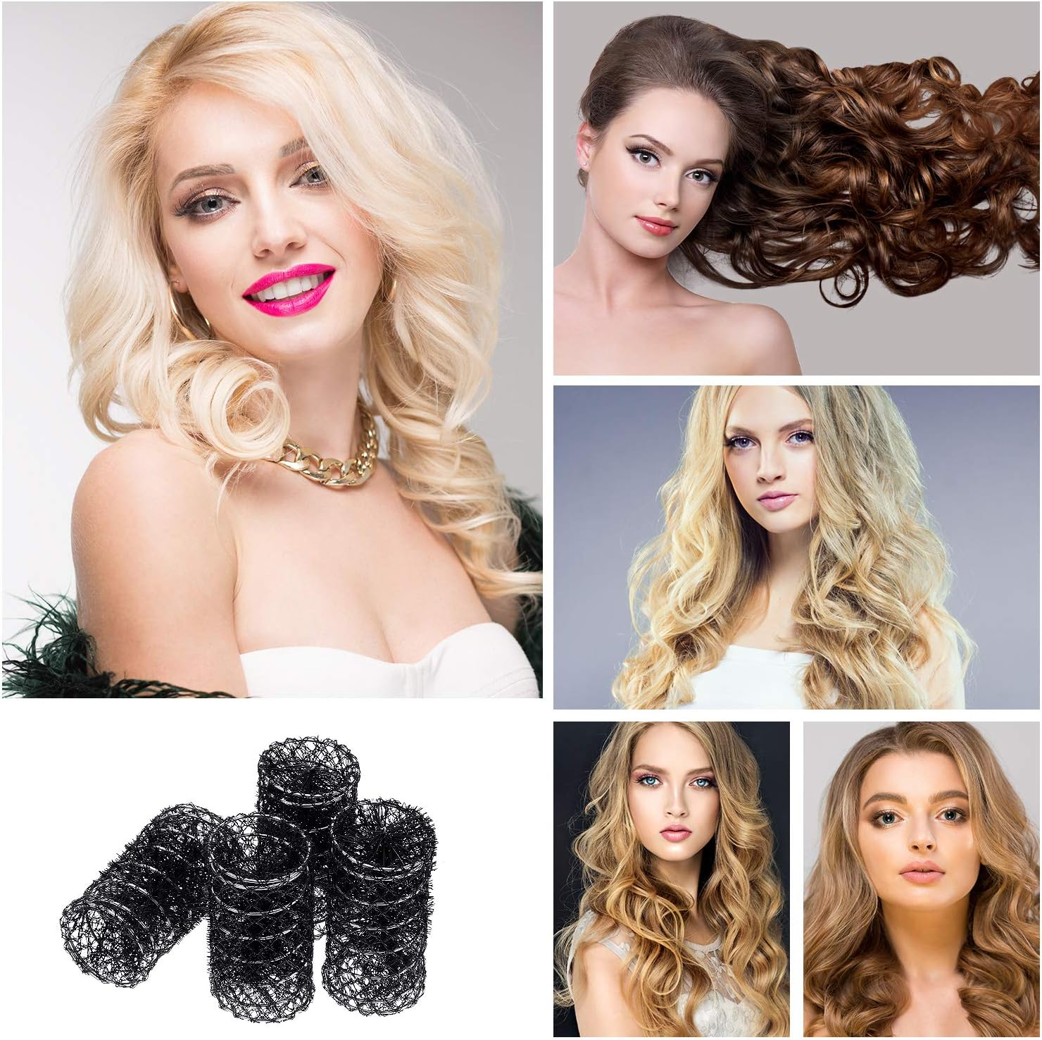 Willbond 20 Pack Vintage Brush Rollers for Hair with Picks Medium Wire Mesh Rollers for Women Effortless Curls and Waves Flexible Locking Pins Small Curls(Black,2.5 X 1.4 Inch)