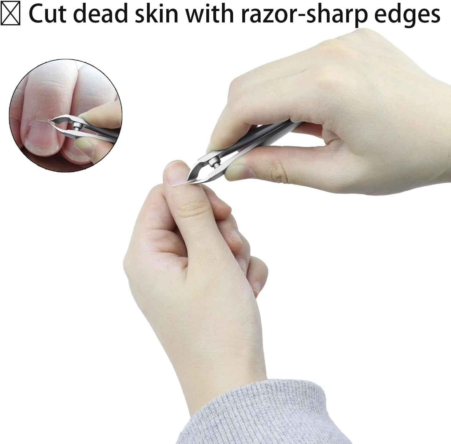SG Nekoo 2-In-1 Cuticle Trimmer with Pusher, Portable Tweezers Design Sharp Cuticle Cutter Nipper, Precise Trimming of Hangnails for Fingernails and Toenails (Silver) image number 3