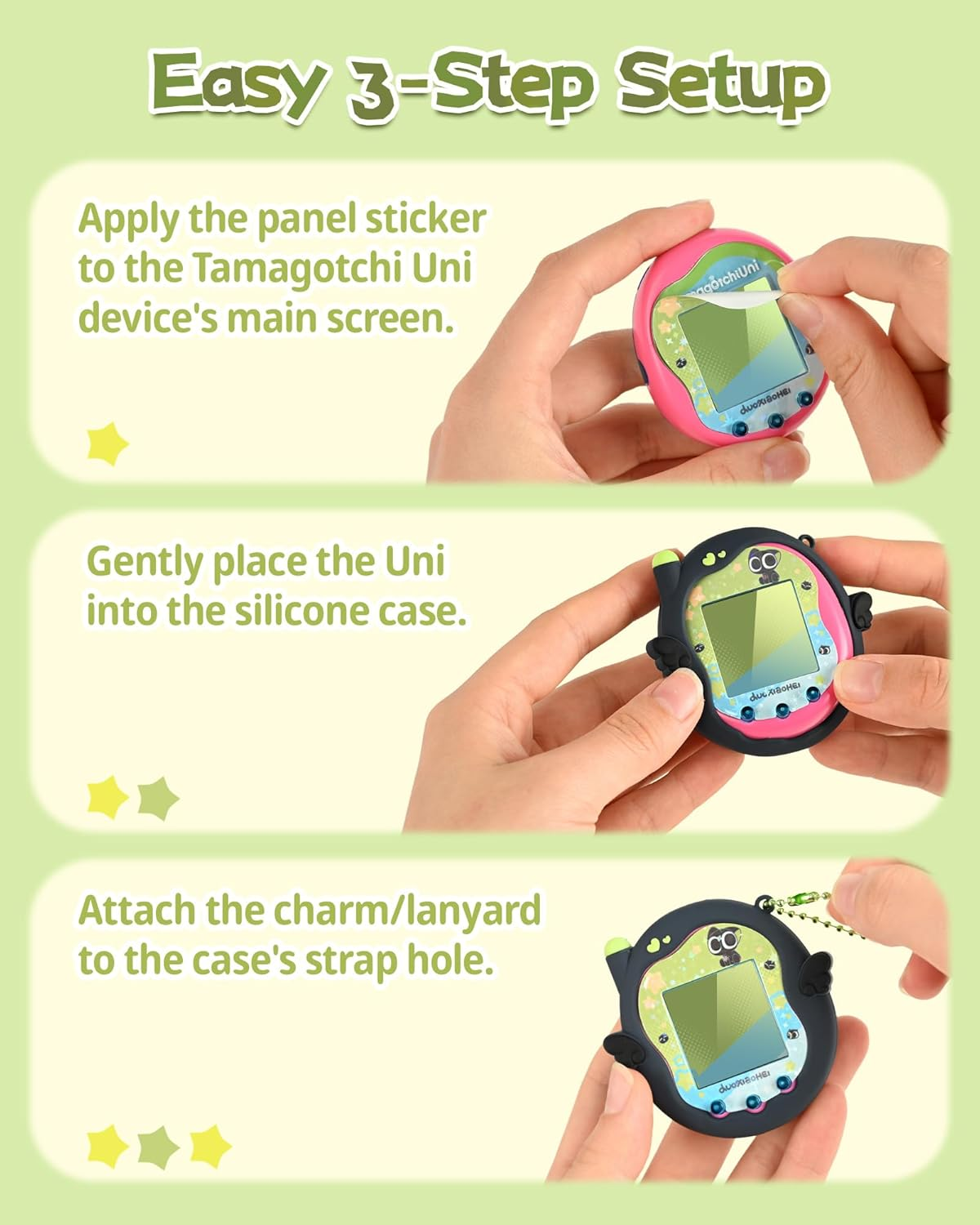 Geekshare Silicone Protective Case Compatible with Tamagotchi Uni, Cute Cartoon Black Cat in Starry Sky Design Cover Skin Shell -Solid Black - Solid Black image number 6