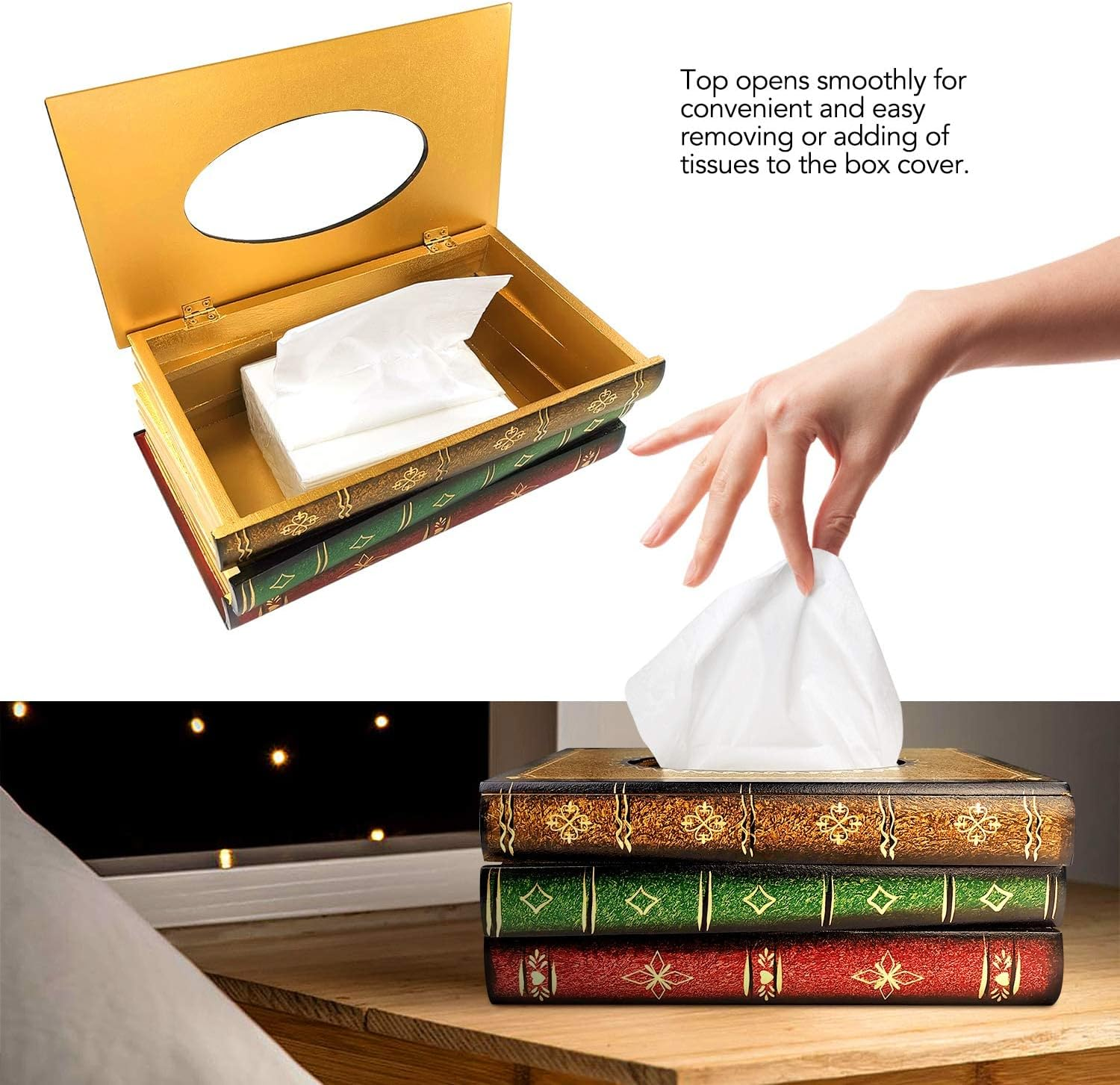 Vintage Wooden Antique Book Tissue Holder Dispenser/Novelty Napkin Paper Holder Box Cover for Book Reader Lover at Home/Office/Car Automotive Decoration image number 6