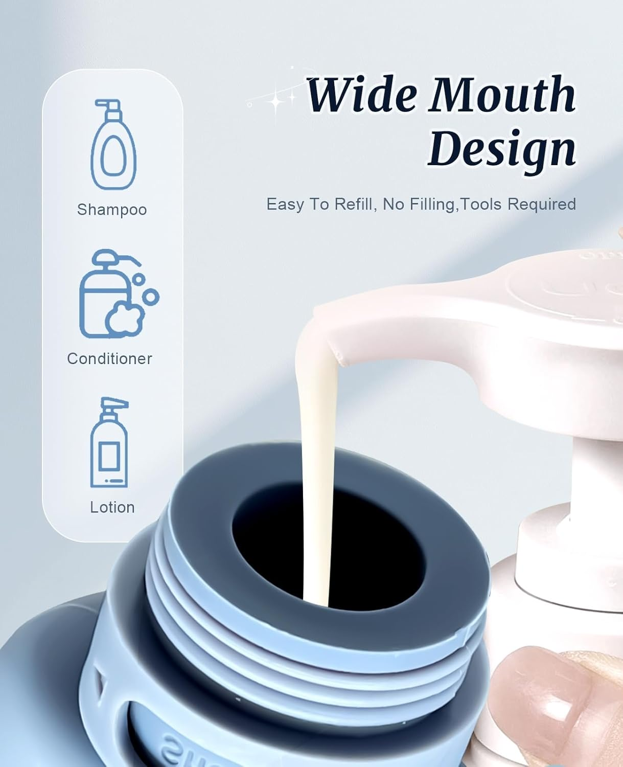 BRARIOS Travel Toiletries Set Skin Friendly Comfortable Silicone Refillable 75Ml TSA Approved Eco-Friendly Portable Durable Toiletries Container 3 Pack Cute BPA Free Leak Proof (Green&Blue&Pink) - Grey/Blue/White image number 4