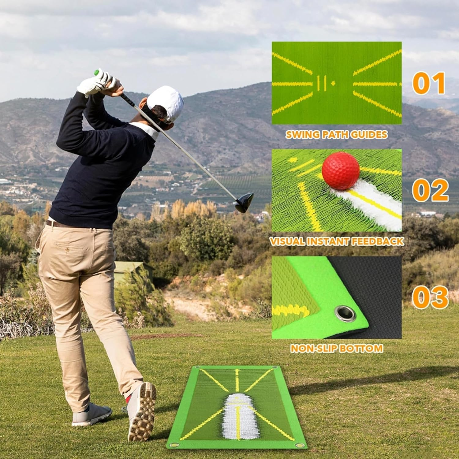 Golf Hitting Mat | Golf Training Mat for Swing Path Feedback/Detection Batting | Golf Practice Mat 50 * 25Cm | Advanced Guides and Rubber Backing for Home/Indoor/Outdoor image number 6