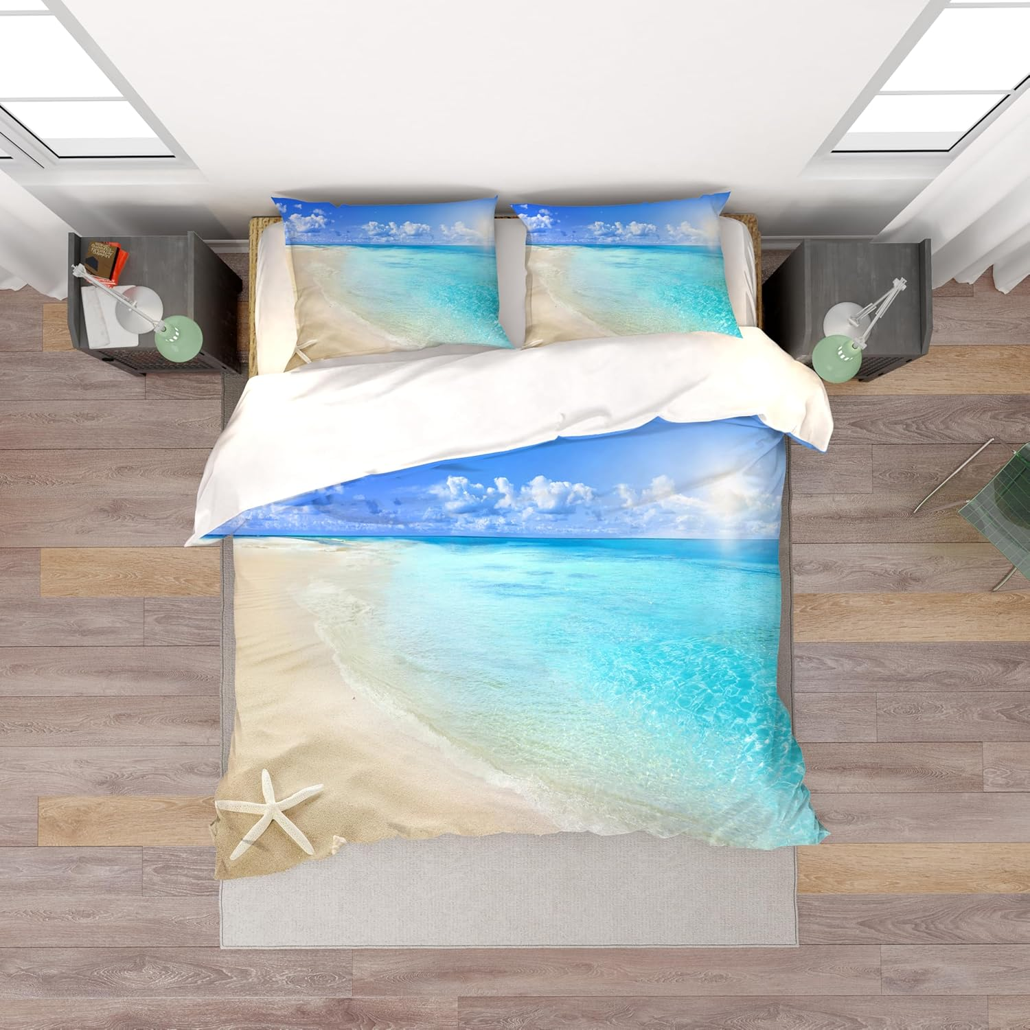 3D Blue Sea Beach Starfish Quilt Cover Set Bedding Set with Pillowcases, Single/Double/Queen/King Size (Double) image number 4