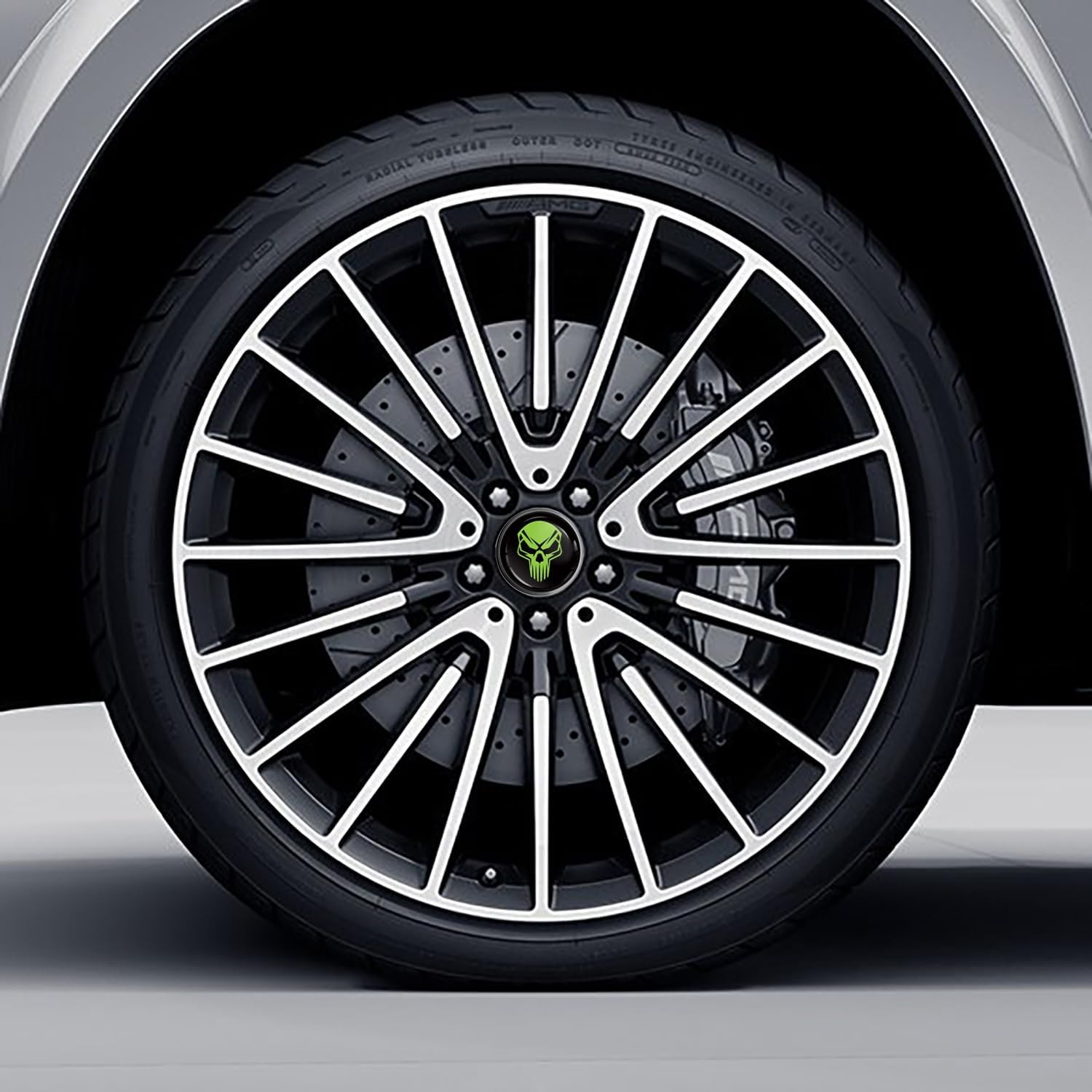 Skinoeu Set of 4 X 75Mm Wheel Centre Caps Compatible with Mercedes Benz B66470207 / B66470200 Alloy Center Hubcaps Skull Green Black CM 39