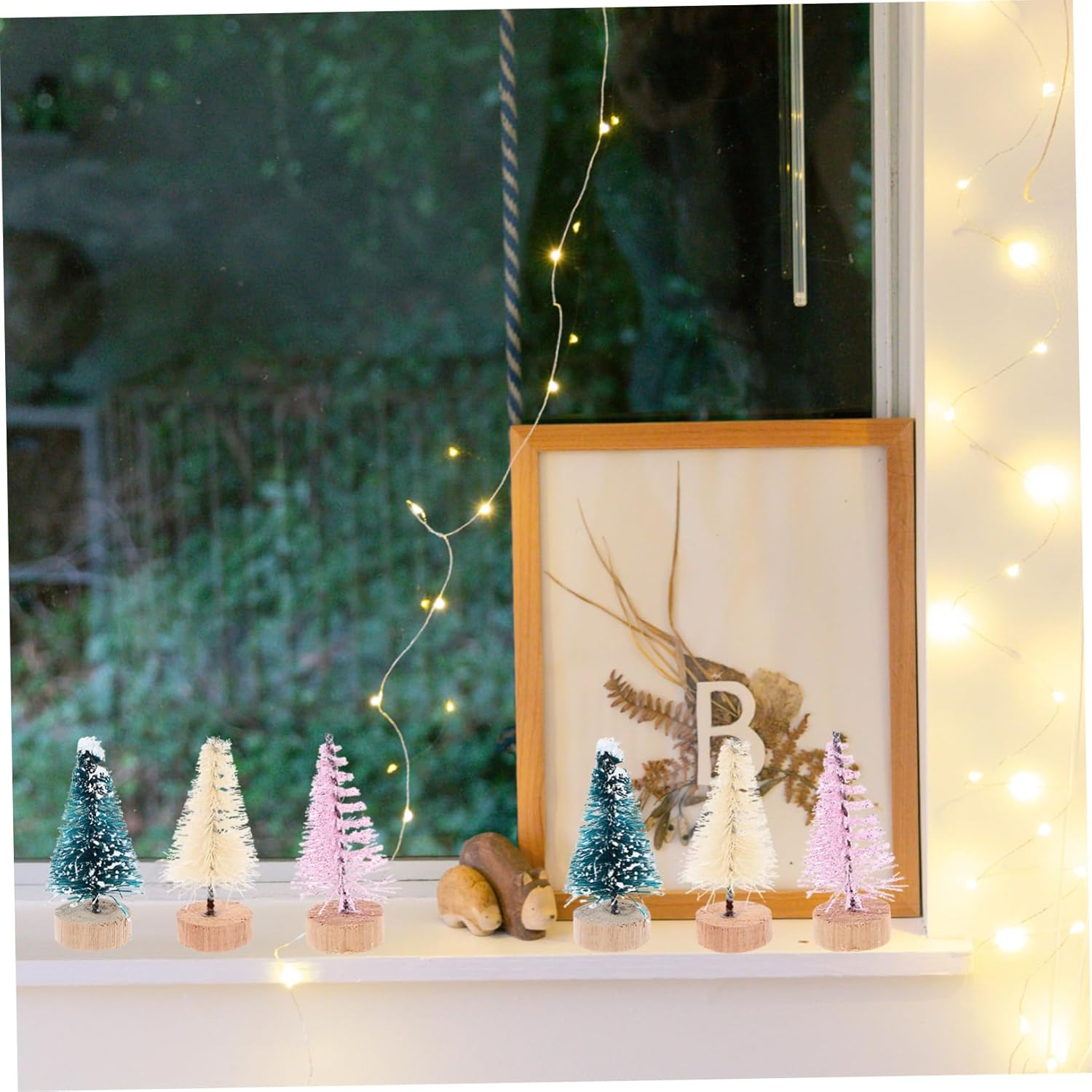 36Pcs Miniature Christmas Tree Xmas Tree Decor Wooden Base for Home Office for Landscapes and Dollhouse Decorations image number 6