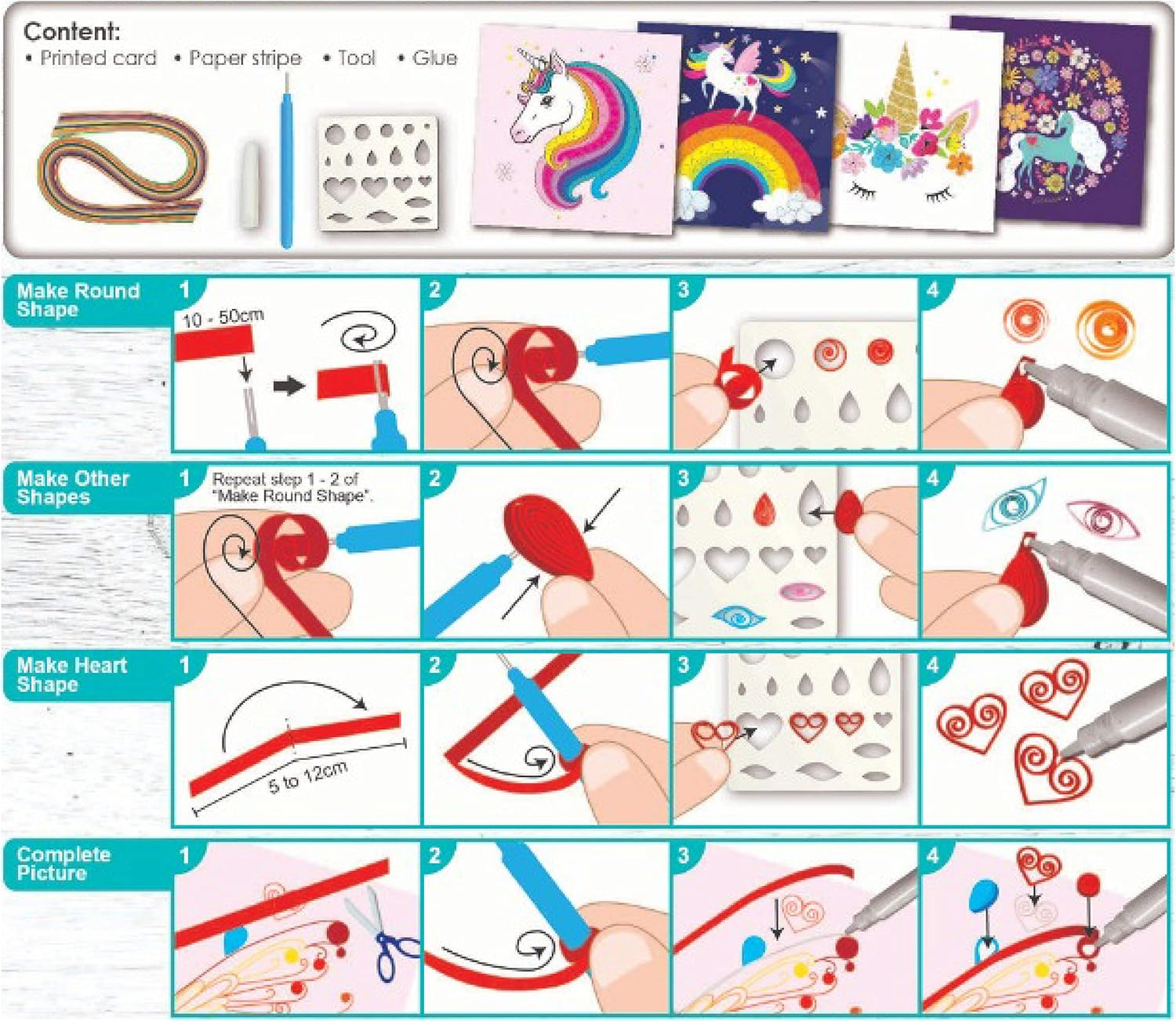 C.S.KIDS PQ01 C.S DIY Arts & Crafts Gifts &ndash; Unicorn| 3D Quilling Design Kits for Kids, Make Art (Paper Strips & Tools Included) image number 2